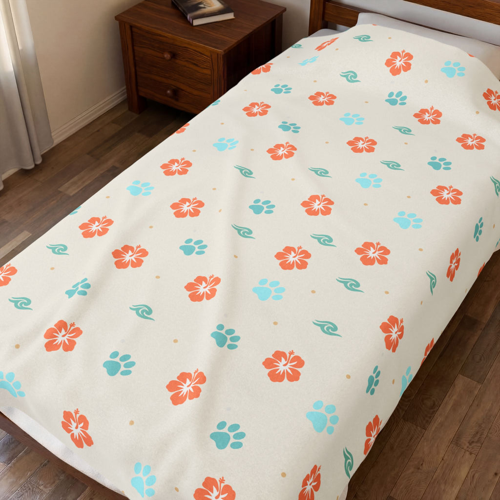 Retro Floral Pattern Velveteen Plush Blanket | Orange Teal Flower Throw
