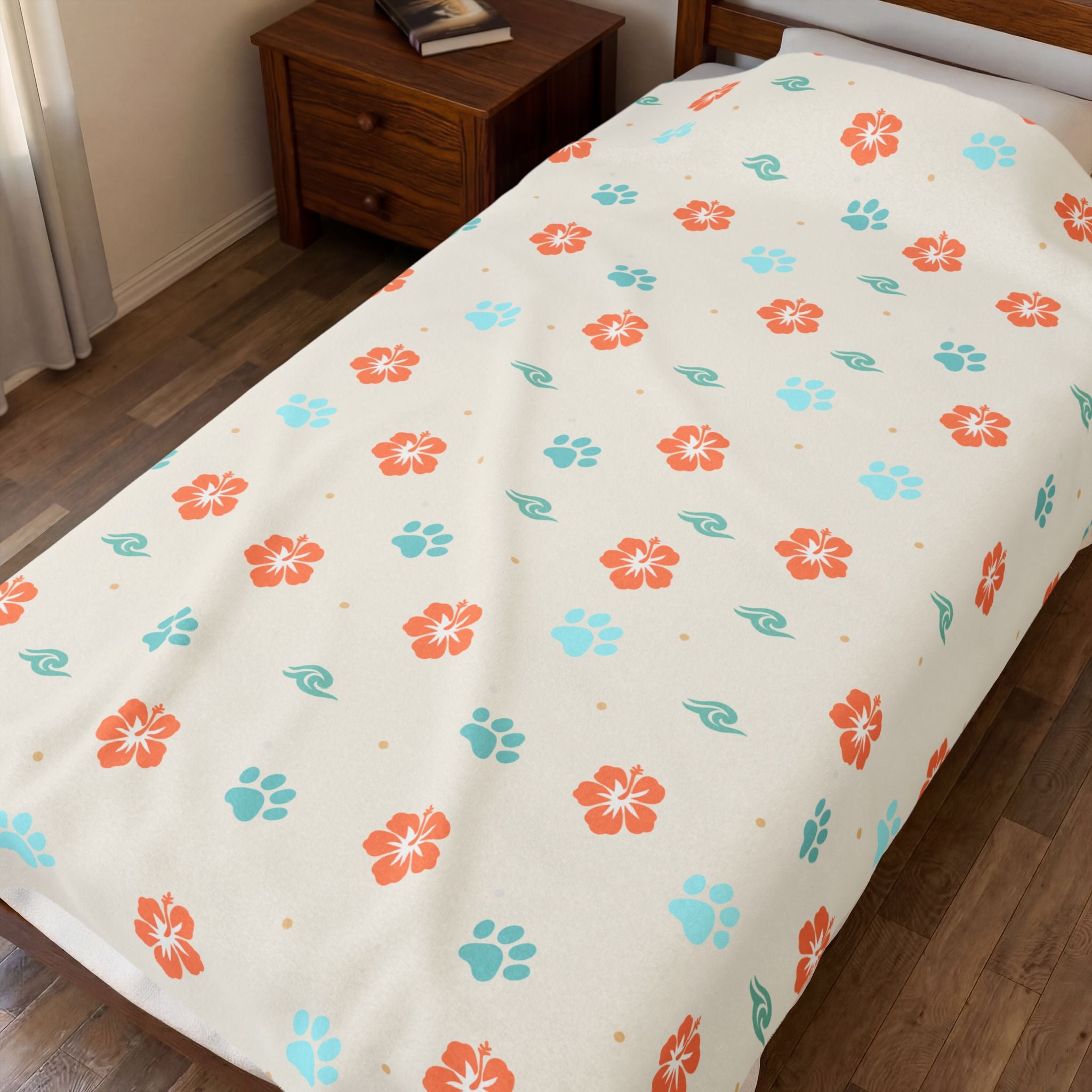 Retro Floral Pattern Velveteen Plush Blanket | Orange Teal Flower Throw