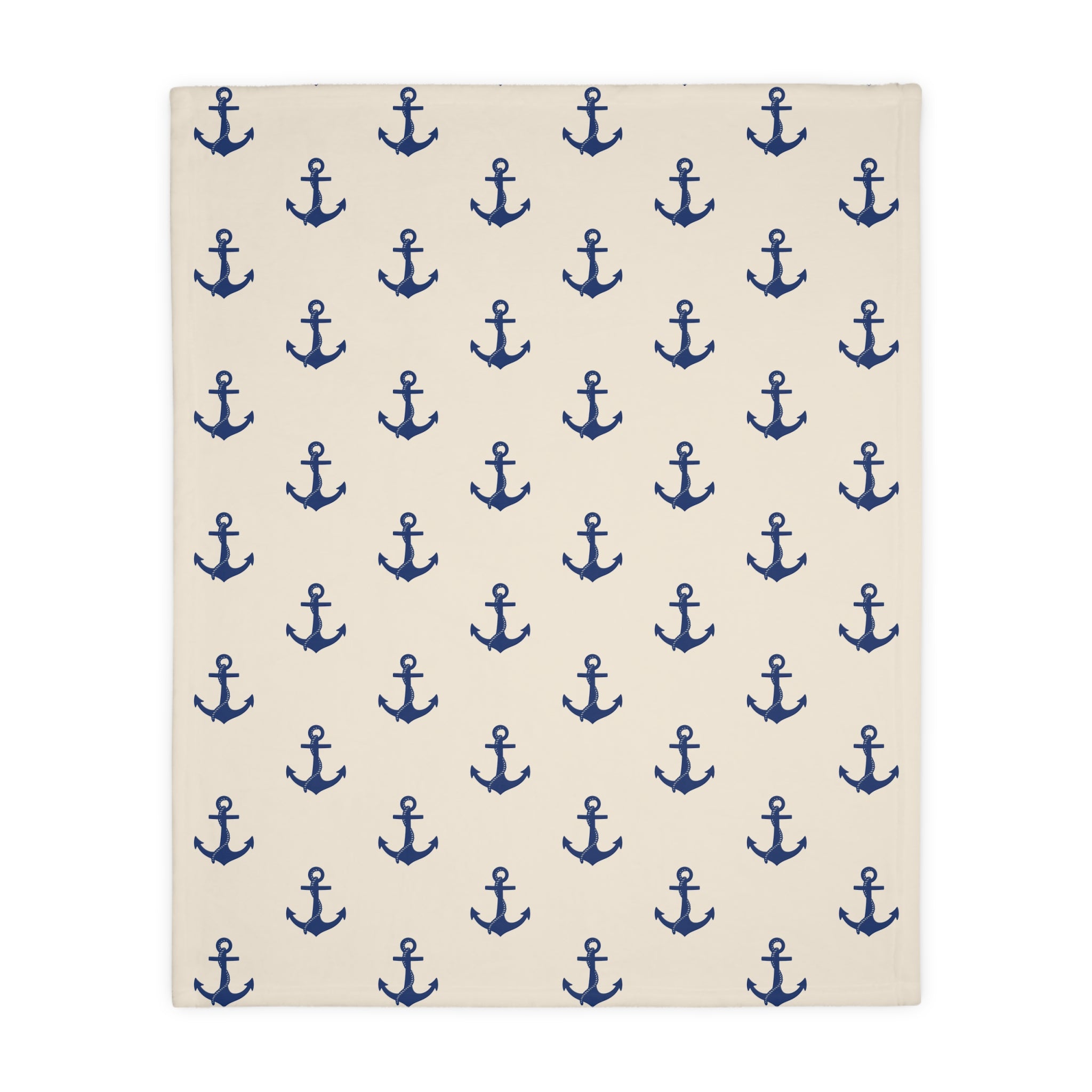 Navy Anchor Pattern Blanket | Velveteen Microfiber Throw