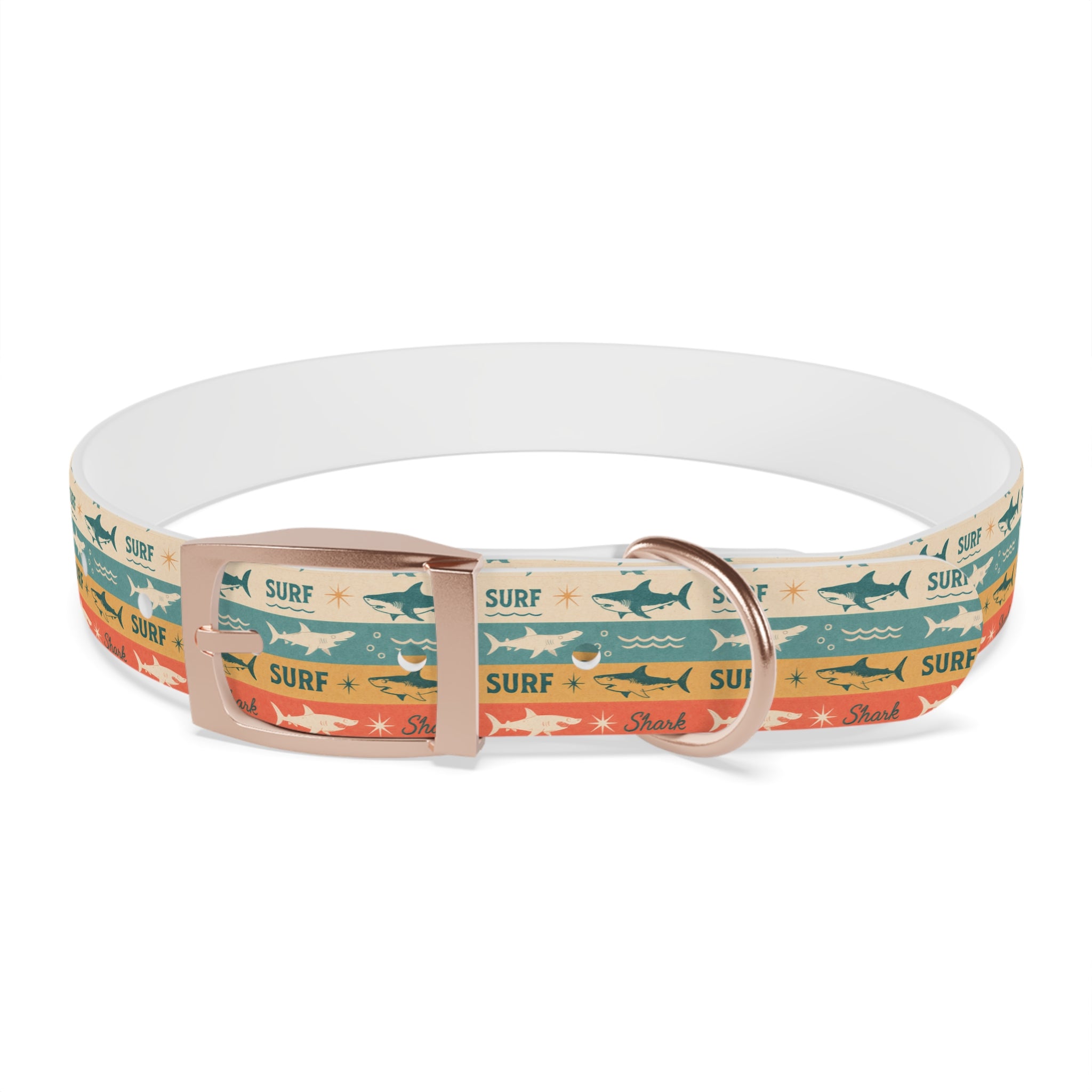 Retro Surf Sharks Dog Collar | Striped Beach Waves Pattern