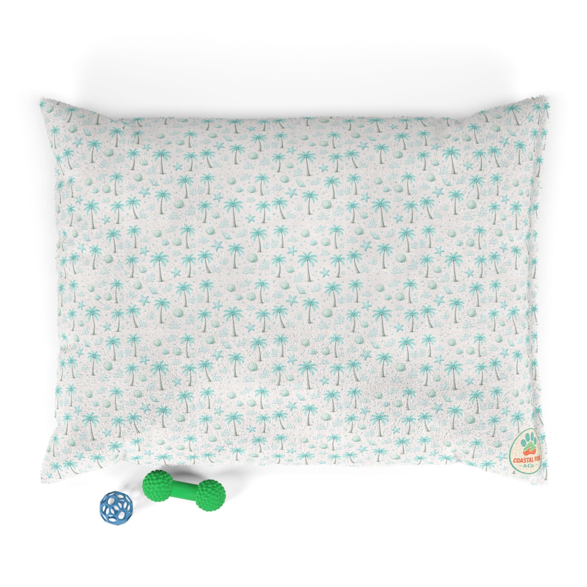 Aqua Palm Tree Pattern Pet Bed | Tropical Palm Print Pillow for Dogs & Cats
