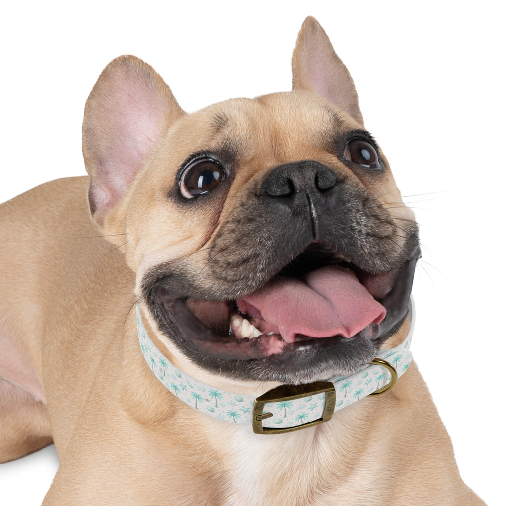 Aqua Palm Trees Dog Collar | Tropical Beach Pattern