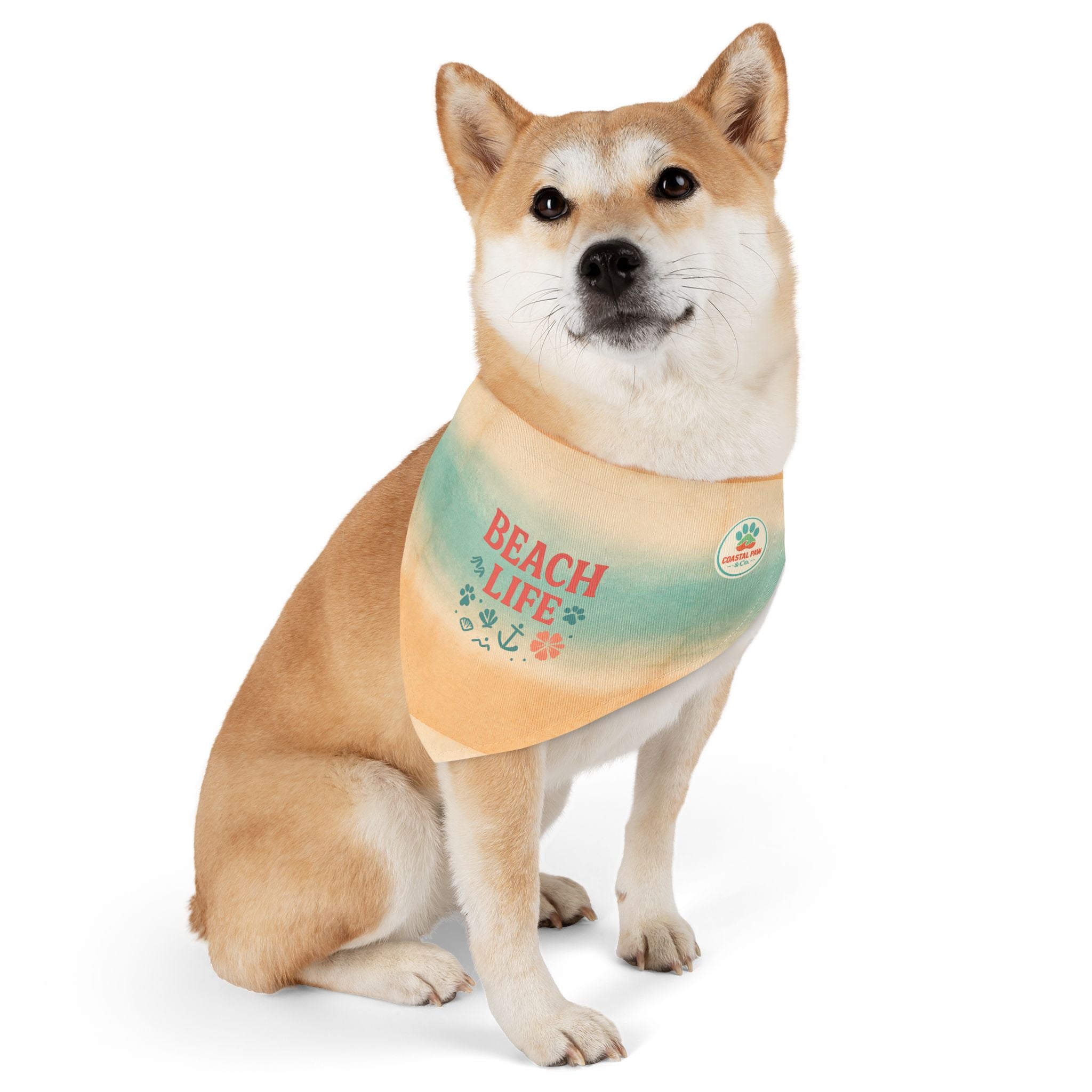 Beach Life Pet Bandana Collar | Coastal Anchor Paw Print