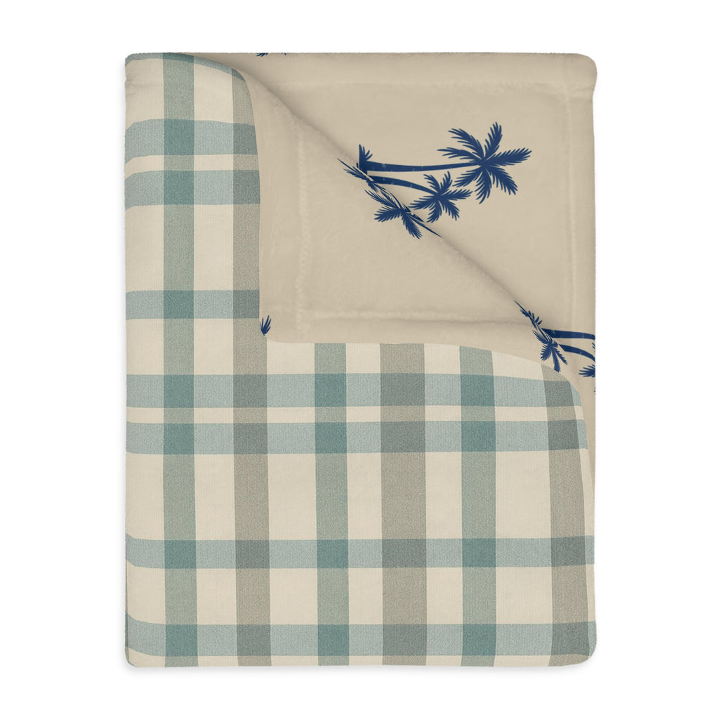 Blue Plaid and Palm Trees Blanket | Reversible Two-Sided Throw