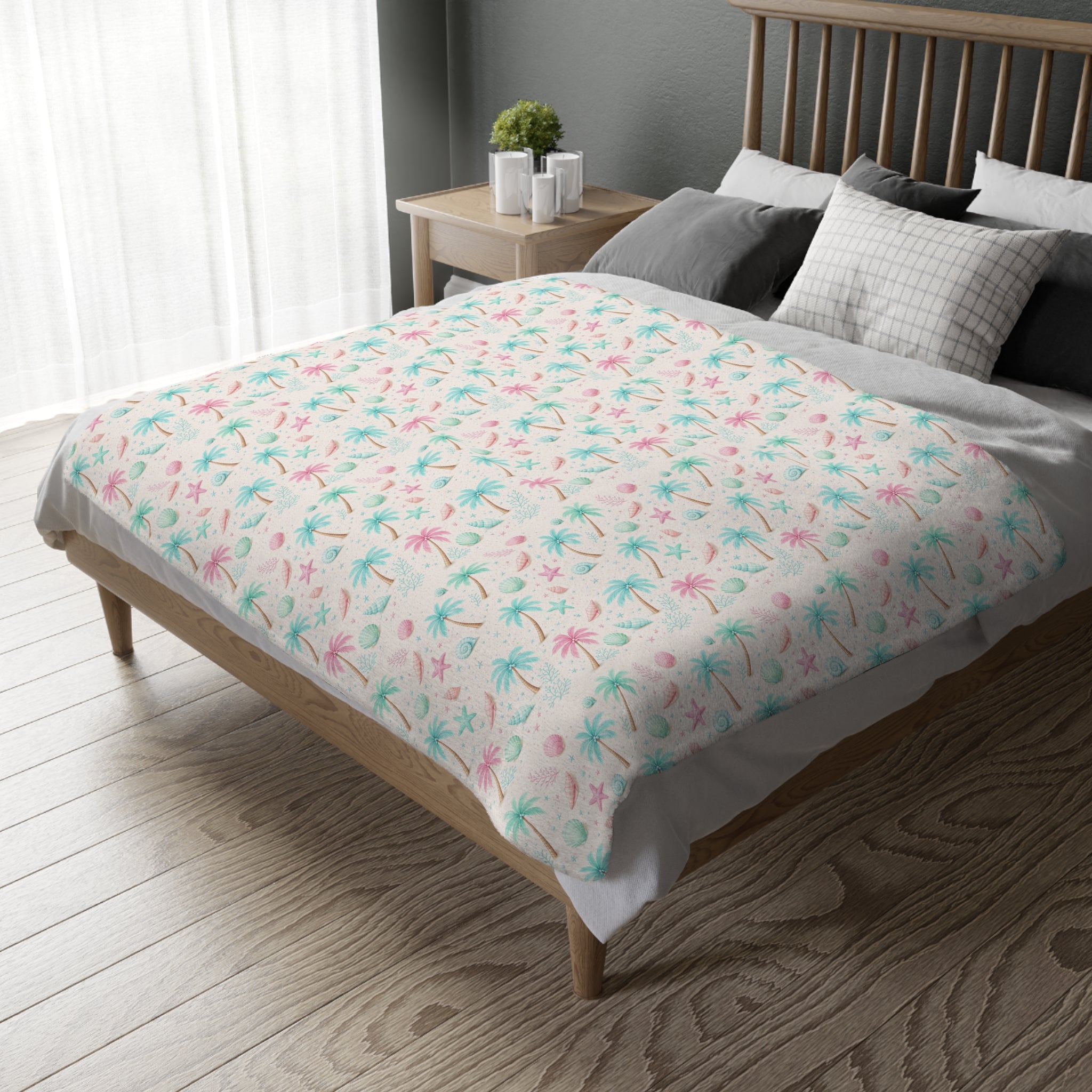 Pastel Palm Trees Blanket | Velveteen Microfiber Throw