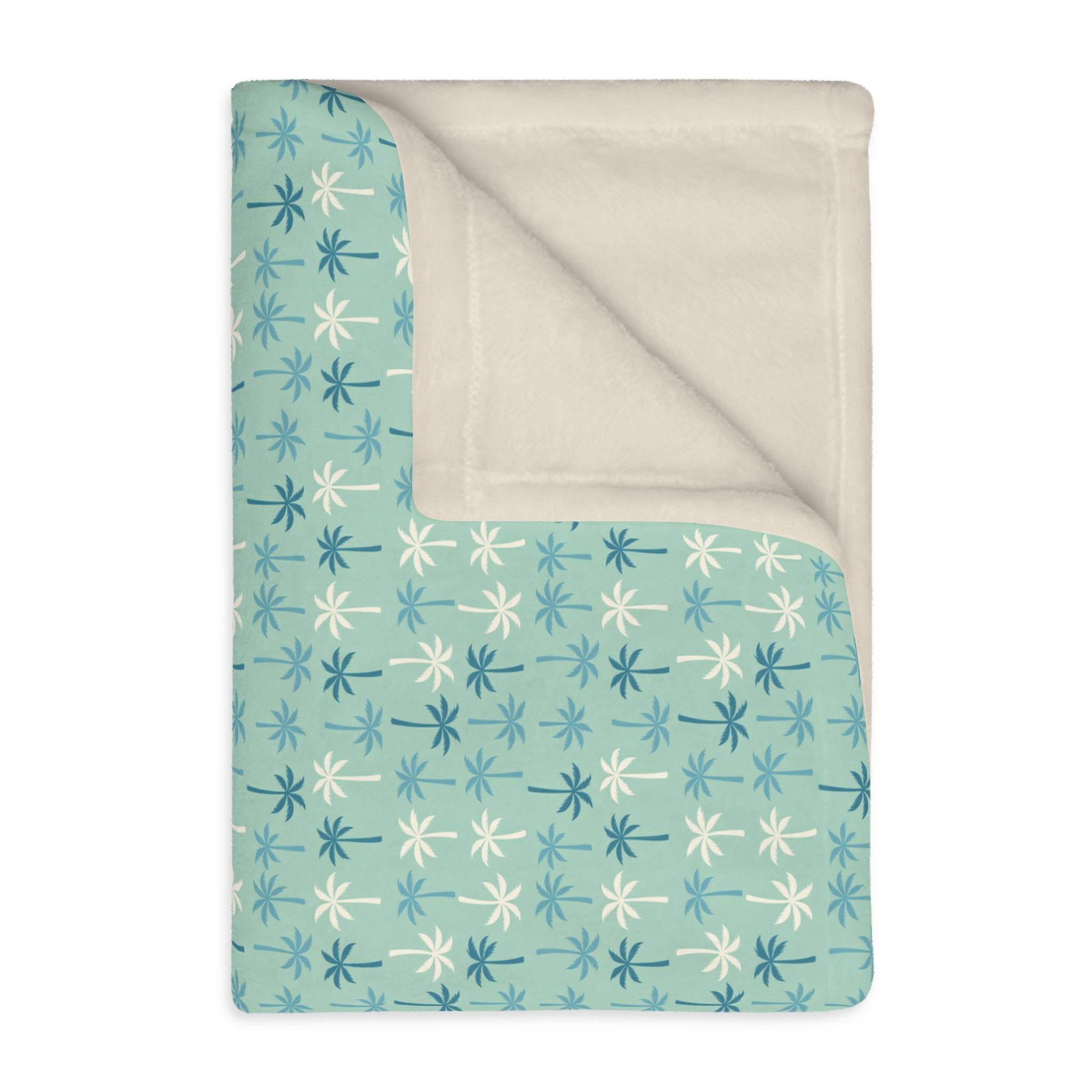 Teal Palm Pattern Blanket | Velveteen Microfiber Two-Sided Throw