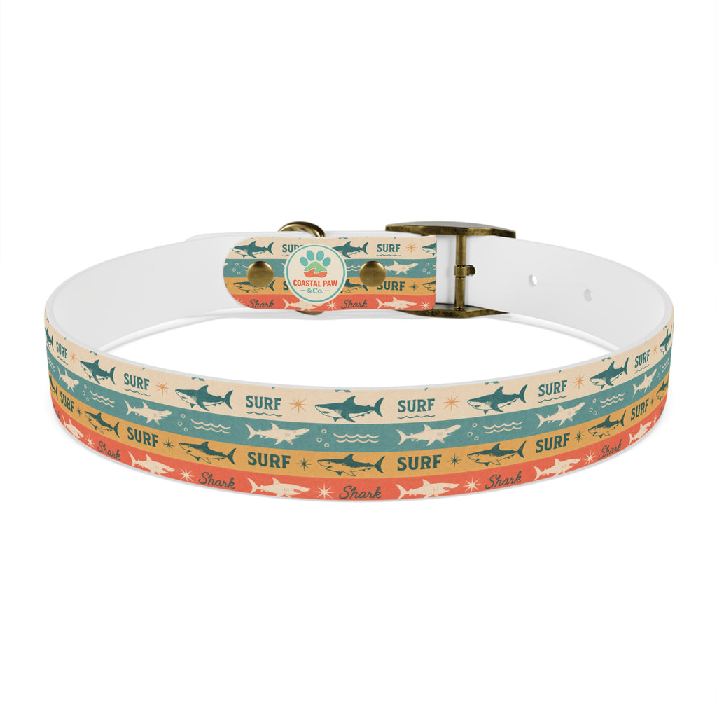 Retro Surf Sharks Dog Collar | Striped Beach Waves Pattern