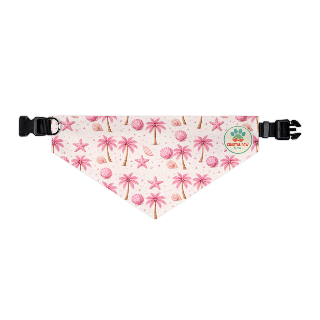 Pink Palm Trees Seashells Pet Bandana Collar | Tropical Beach Print
