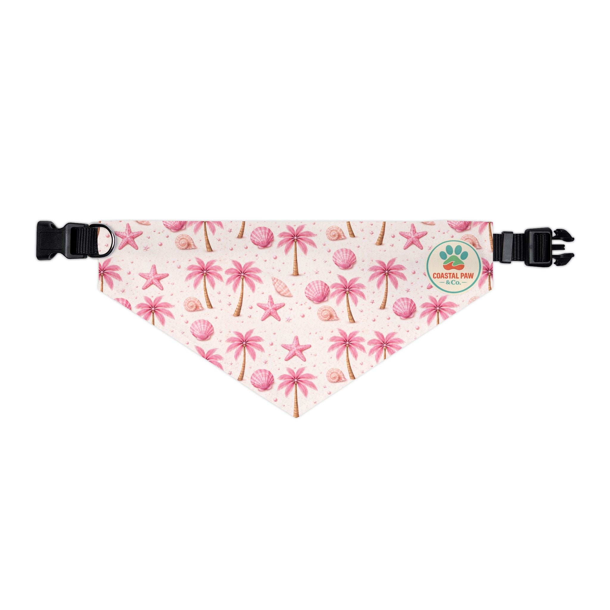 Pink Palm Trees Seashells Pet Bandana Collar | Tropical Beach Print