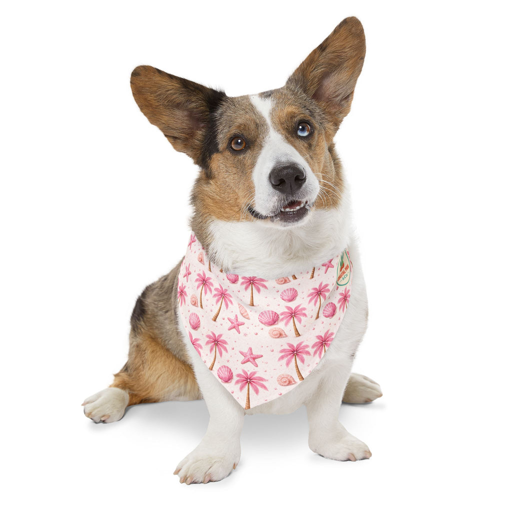 Pink Palm Trees Seashells Pet Bandana Collar | Tropical Beach Print