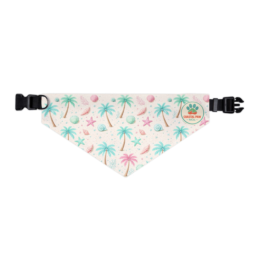 Pastel Palm Tree Seashells Pet Bandana Collar | Tropical Beach Print