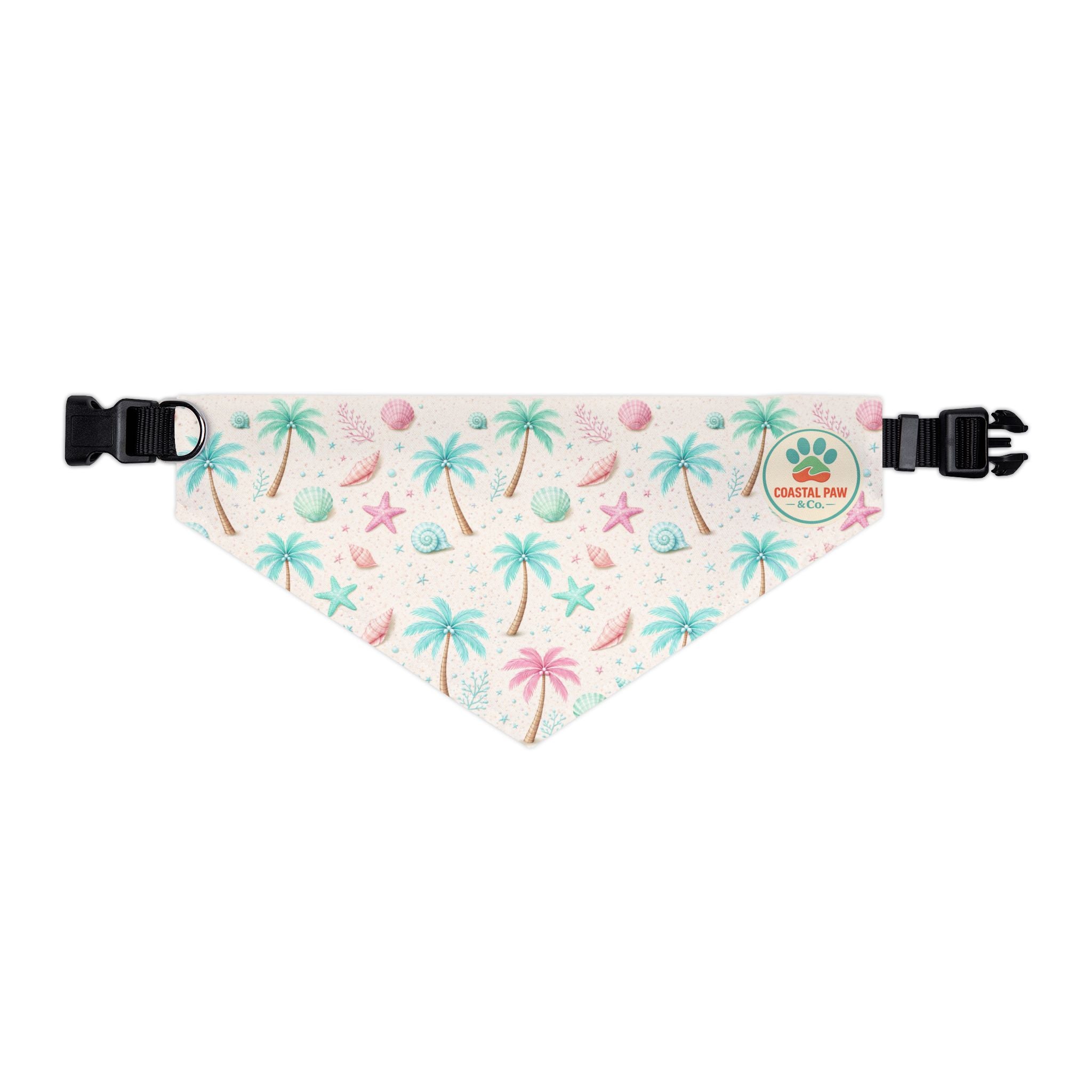 Pastel Palm Tree Seashells Pet Bandana Collar | Tropical Beach Print