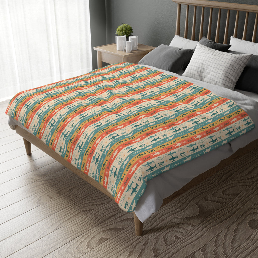 Retro Surf Shark Blanket – Vintage Ocean Pattern Cozy Throw