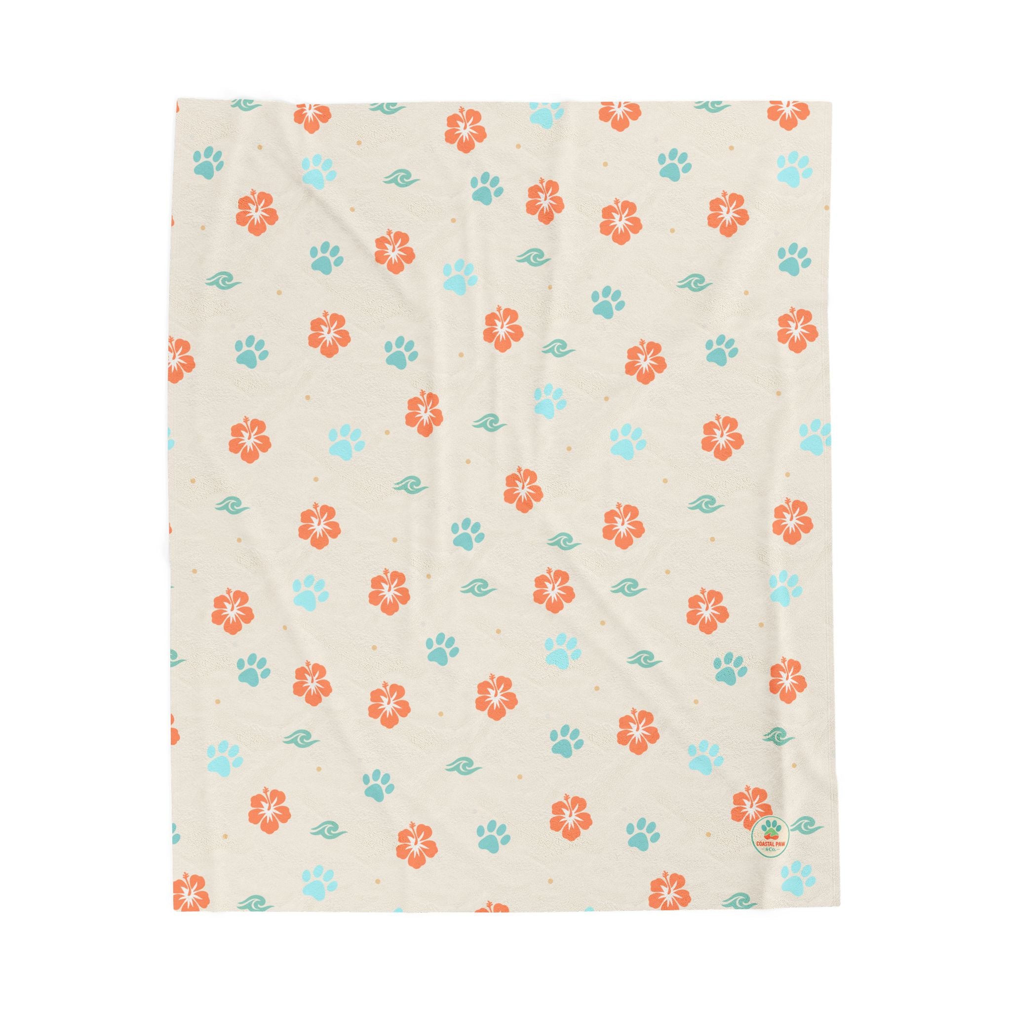 Retro Floral Pattern Velveteen Plush Blanket | Orange Teal Flower Throw