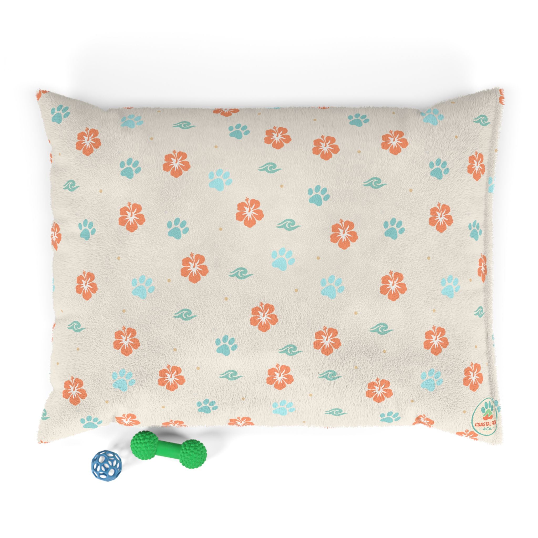 Floral Paw Print Pet Bed — Soft Cream Dog & Cat Cushion