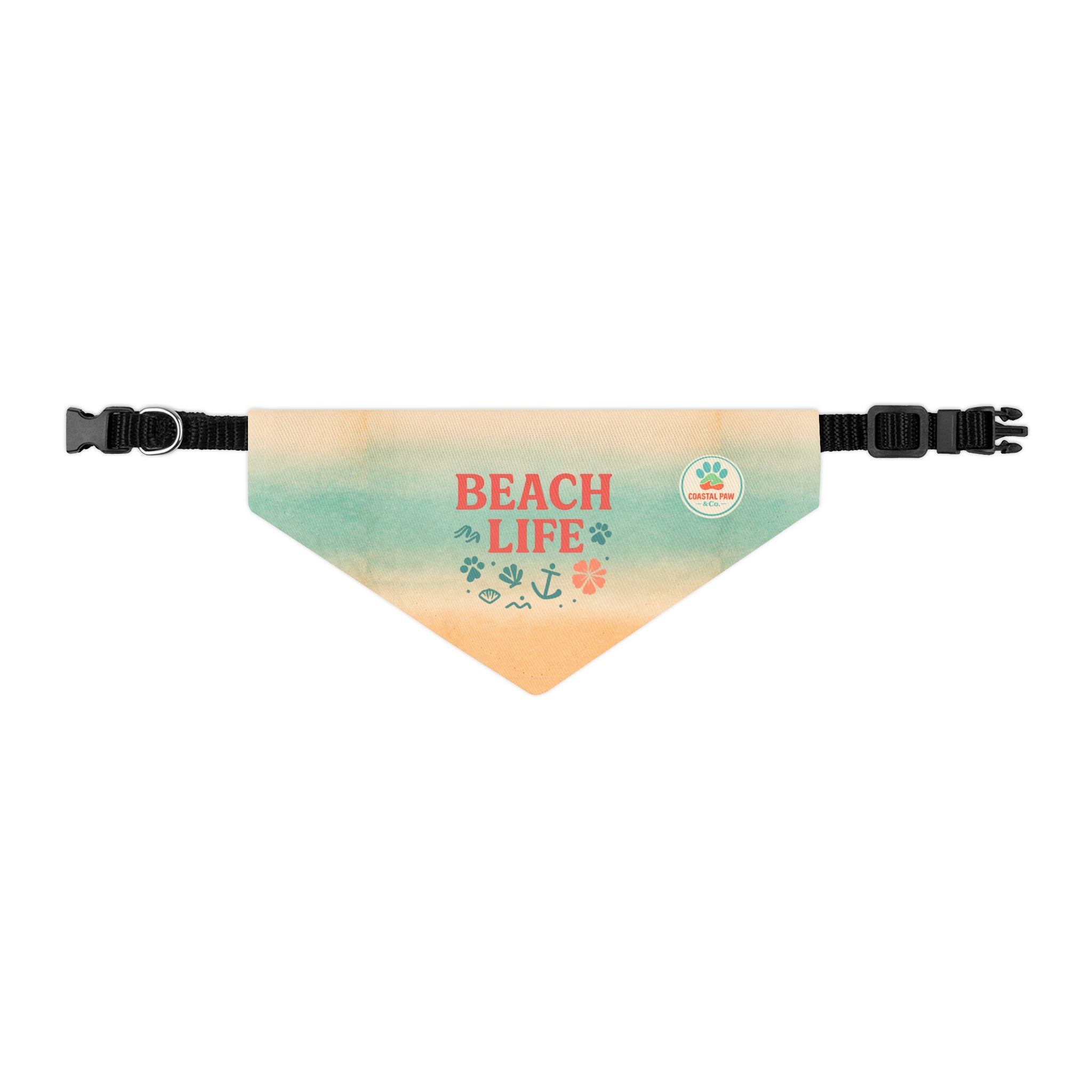 Beach Life Pet Bandana Collar | Coastal Anchor Paw Print