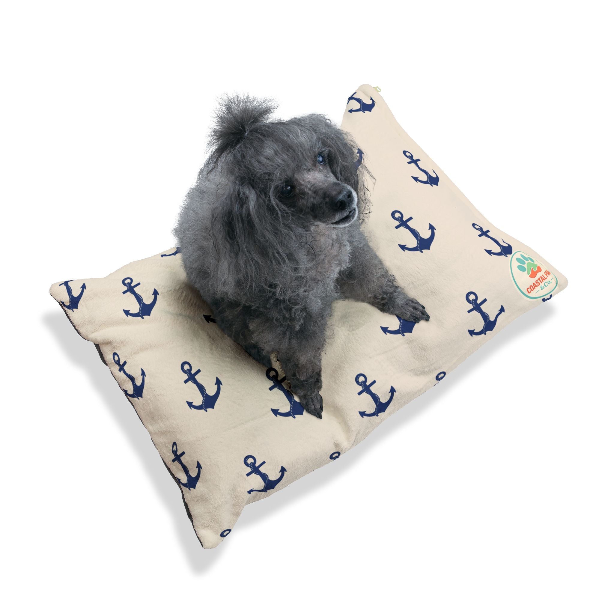 Navy Anchor Pattern Pet Bed | Nautical Dog Cat Bed, Coastal Anchor Print