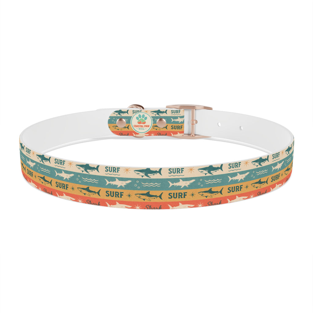 Retro Surf Sharks Dog Collar | Striped Beach Waves Pattern