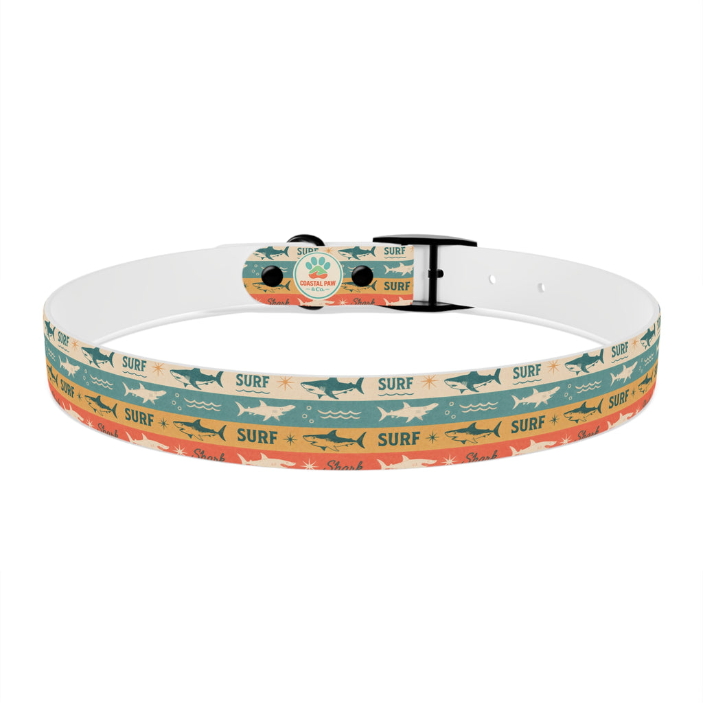 Retro Surf Sharks Dog Collar | Striped Beach Waves Pattern