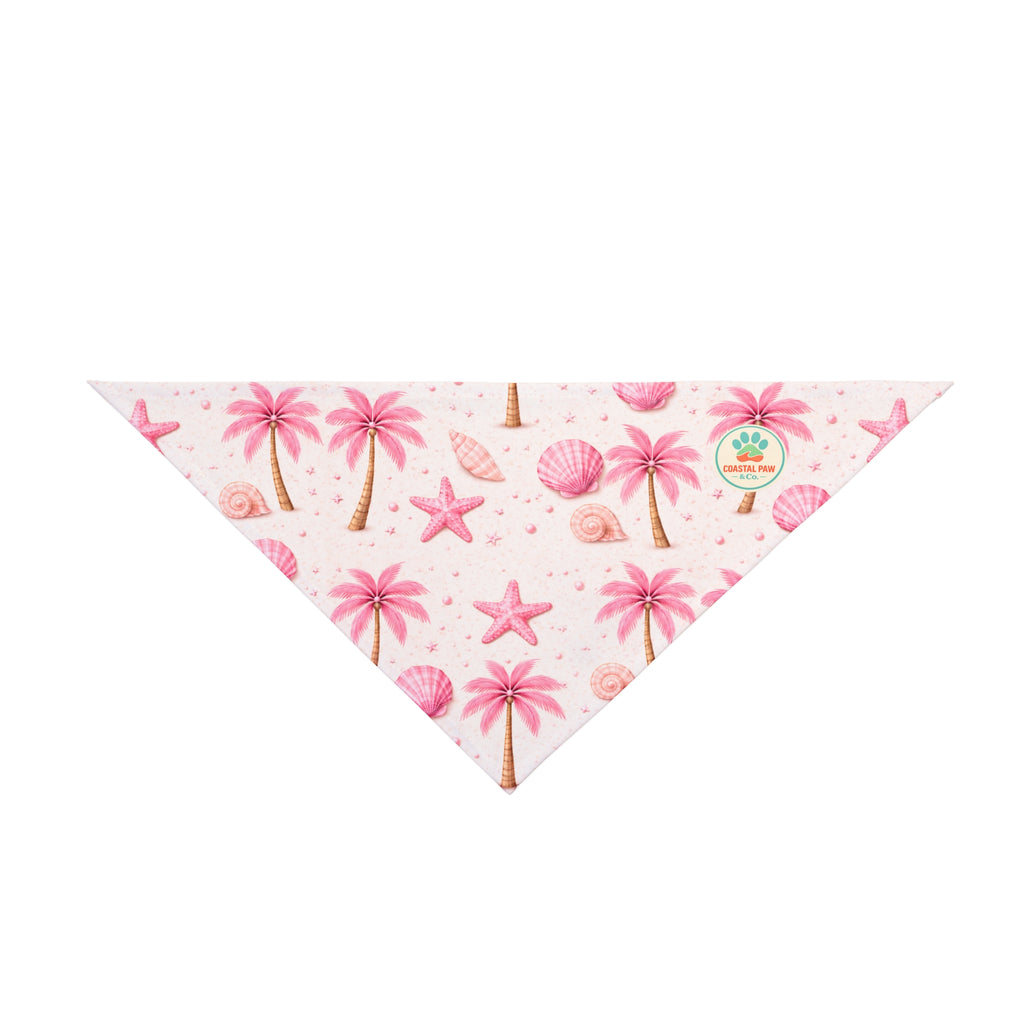 Pink Palm Trees & Seashells Pet Bandana | Beach Starfish Pattern