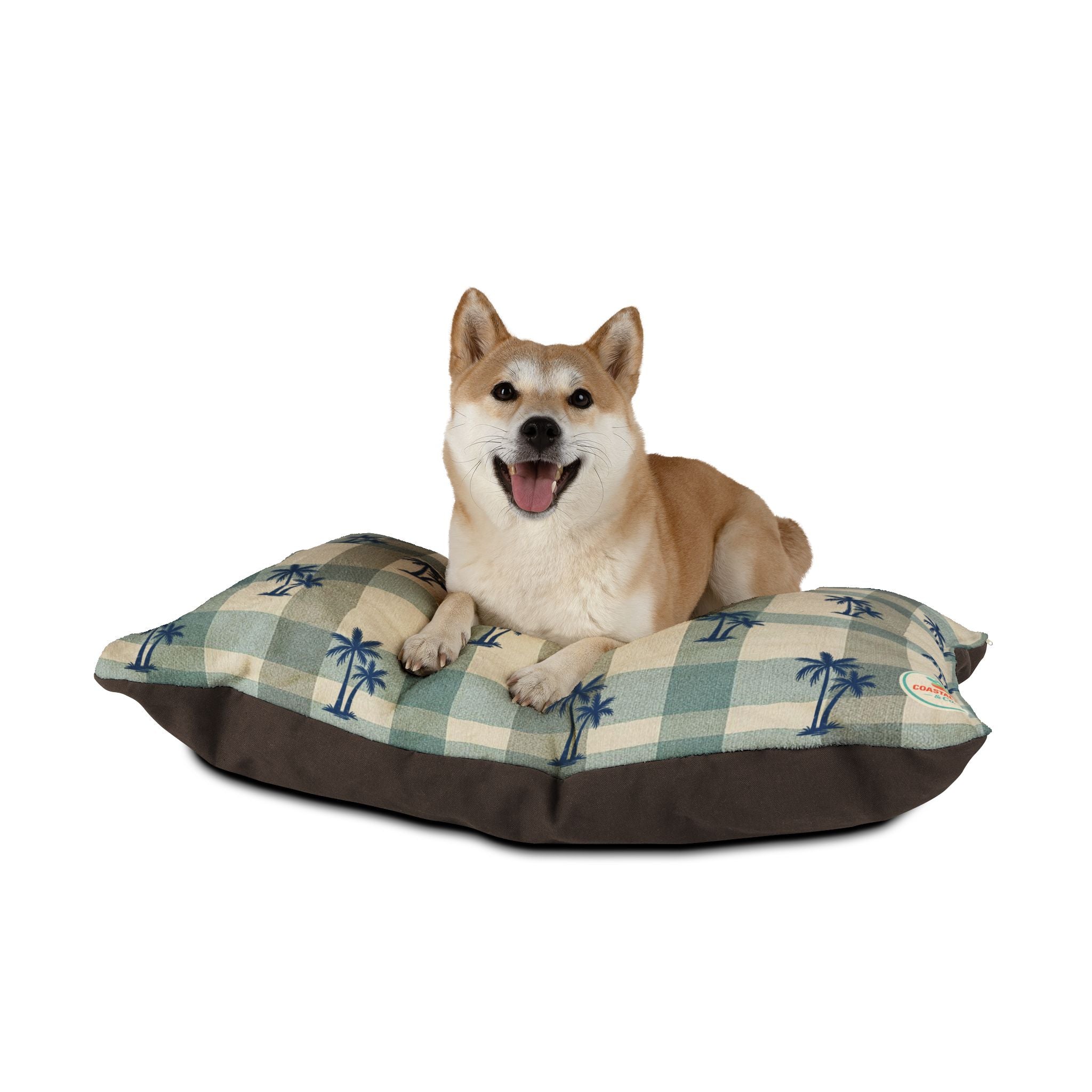 Palm Tree Plaid Pet Bed | Coastal Beach Pattern Cushion