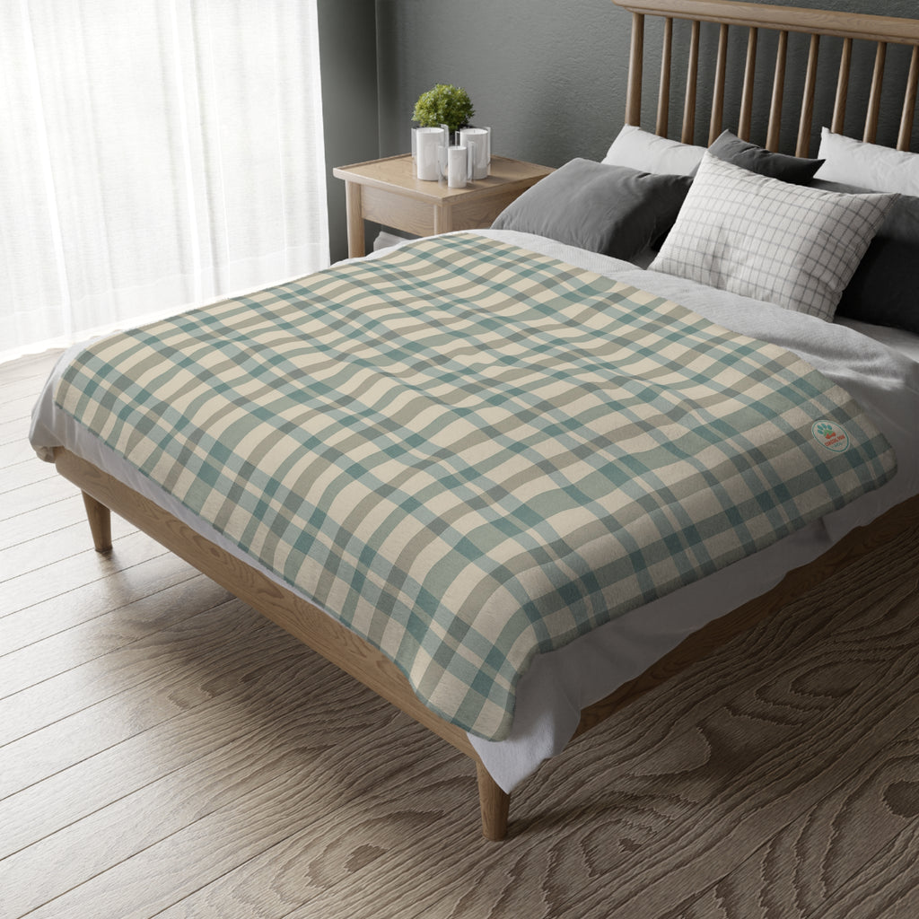 Blue Plaid and Palm Trees Blanket | Reversible Two-Sided Throw
