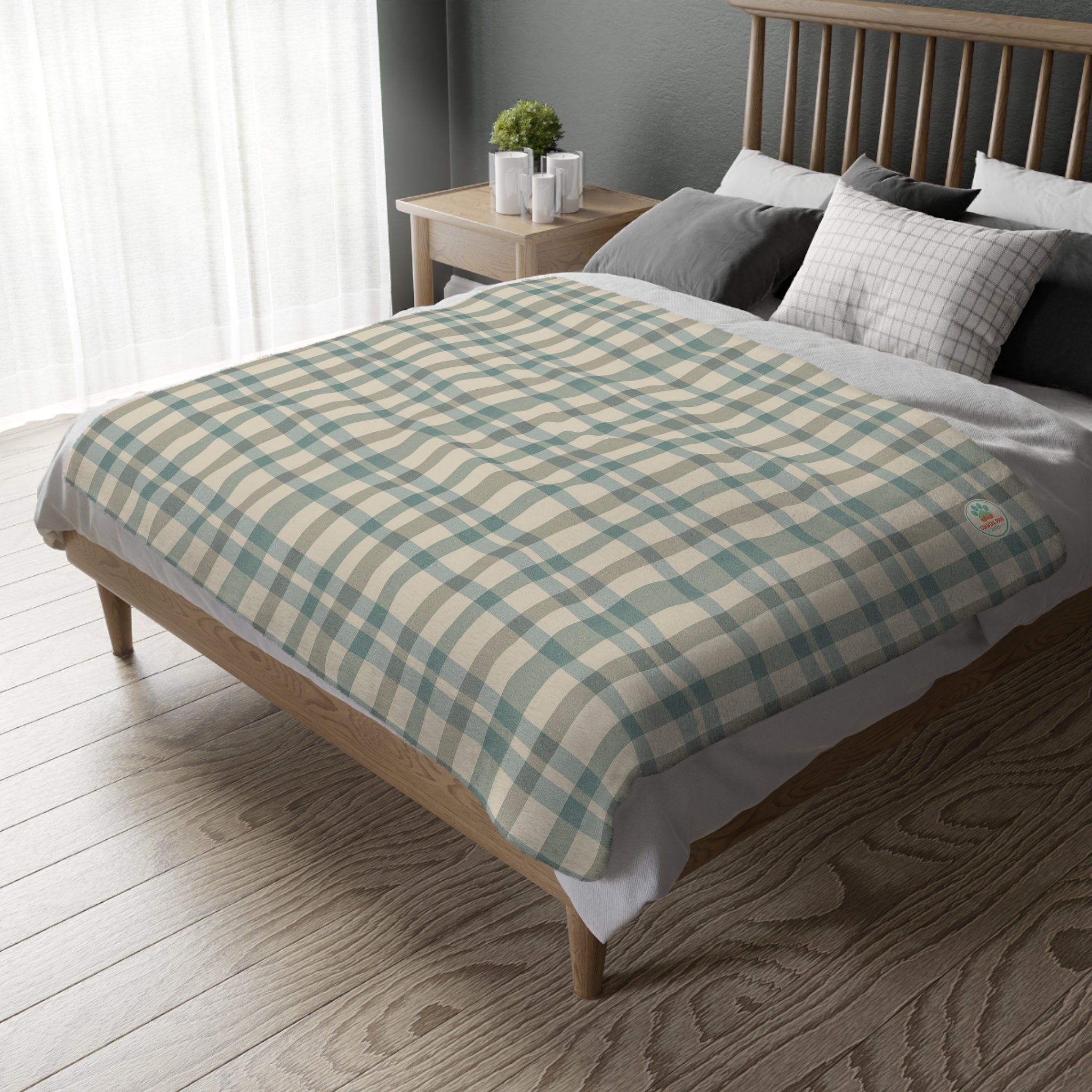 Blue Plaid and Palm Trees Blanket | Reversible Two-Sided Throw
