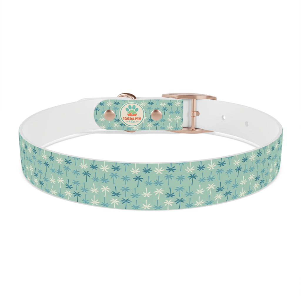 Teal Palm Trees Dog Collar | Tropical Pattern, Teal Palm Print