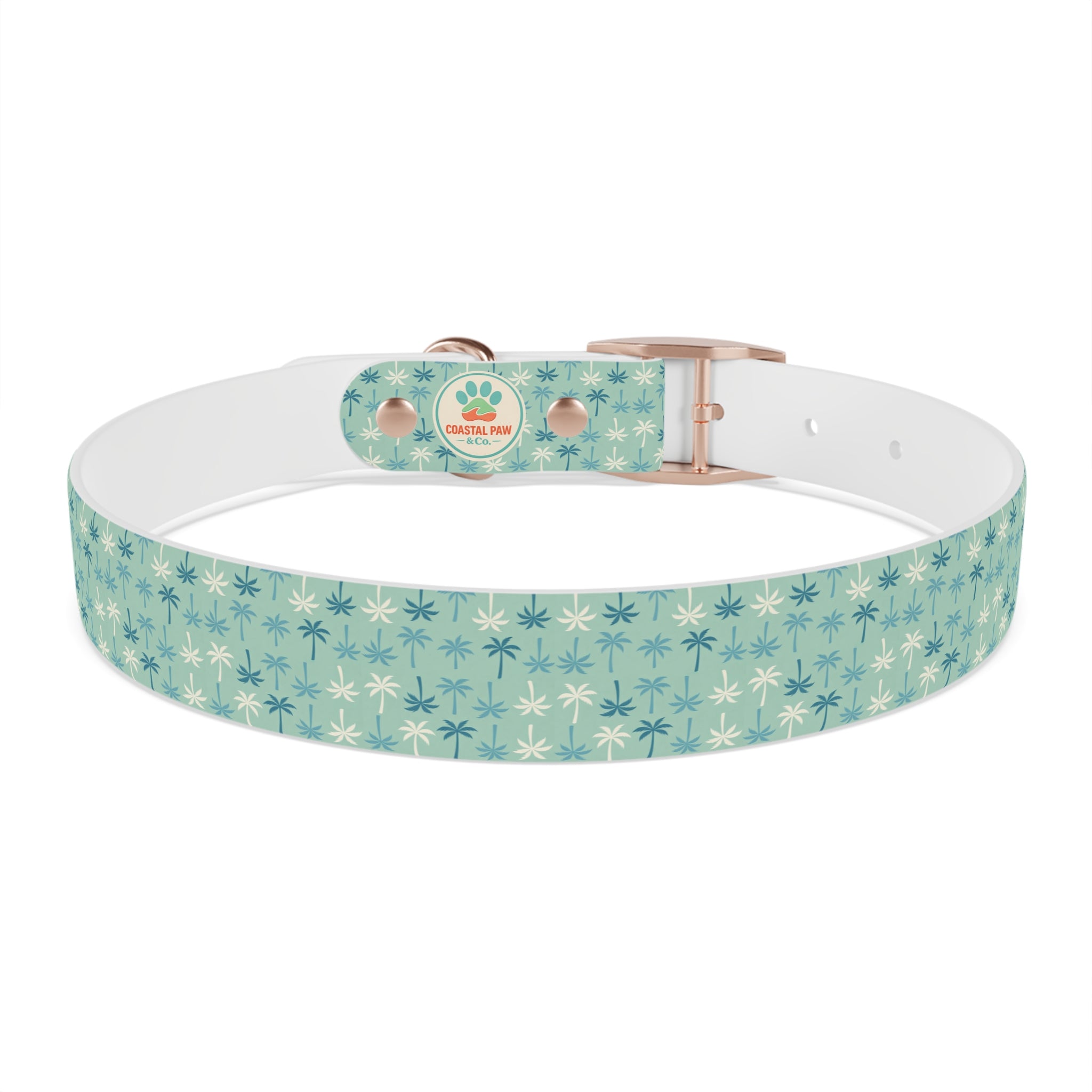 Teal Palm Trees Dog Collar | Tropical Pattern, Teal Palm Print
