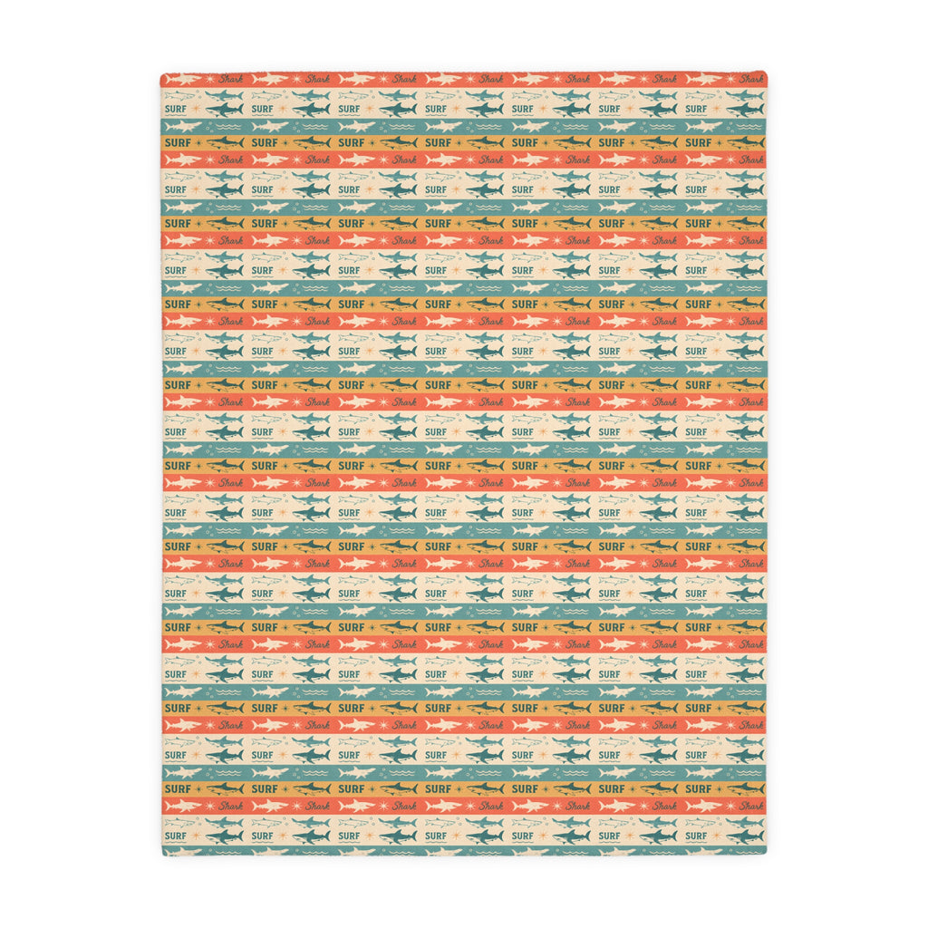 Retro Surf Shark Blanket – Vintage Ocean Pattern Cozy Throw