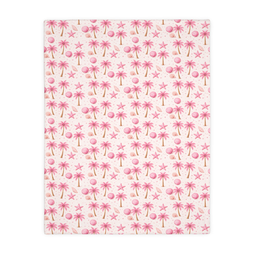 Pink Palm Tree Pattern Blanket | Velveteen Microfiber Throw
