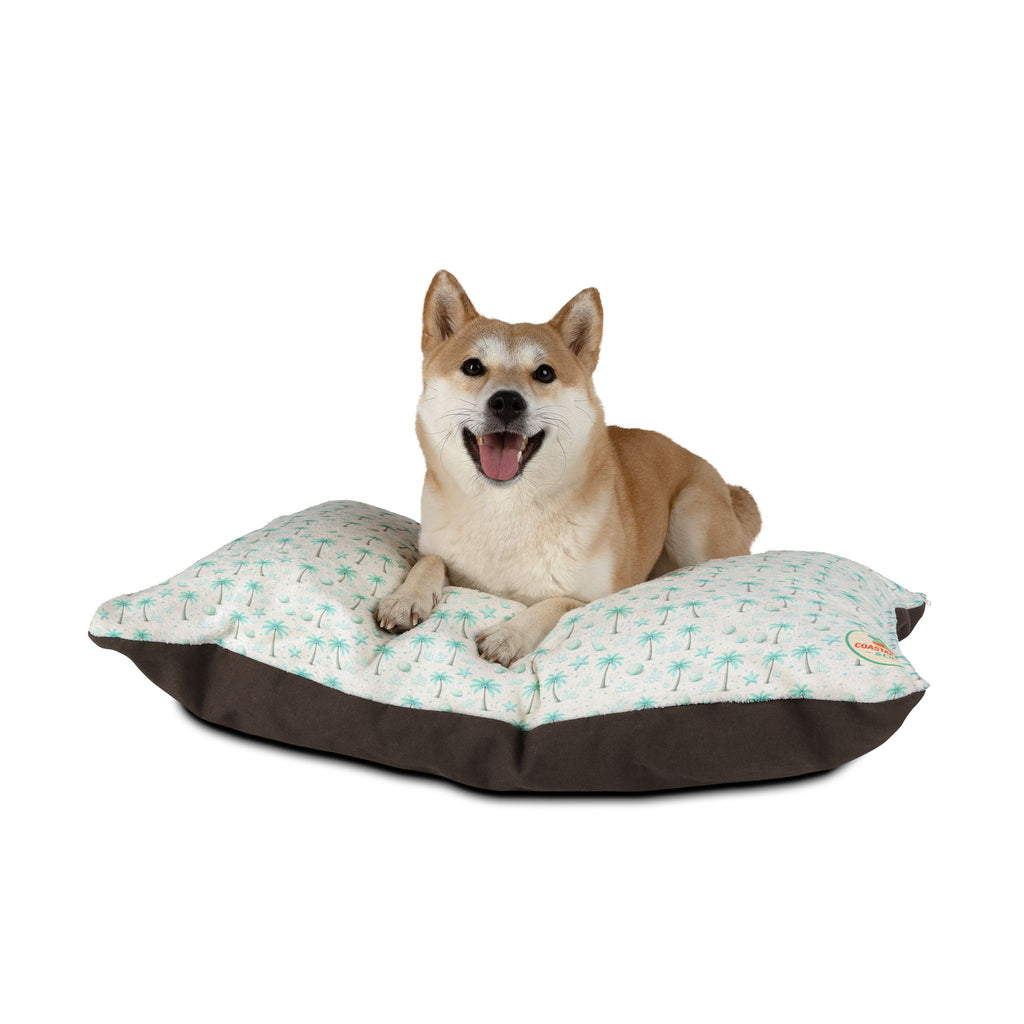 Aqua Palm Tree Pattern Pet Bed | Tropical Palm Print Pillow for Dogs & Cats