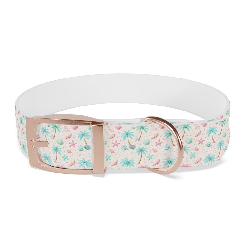 Tropical Palm Tree and Starfish Dog Collar | Pastel Beach Pattern