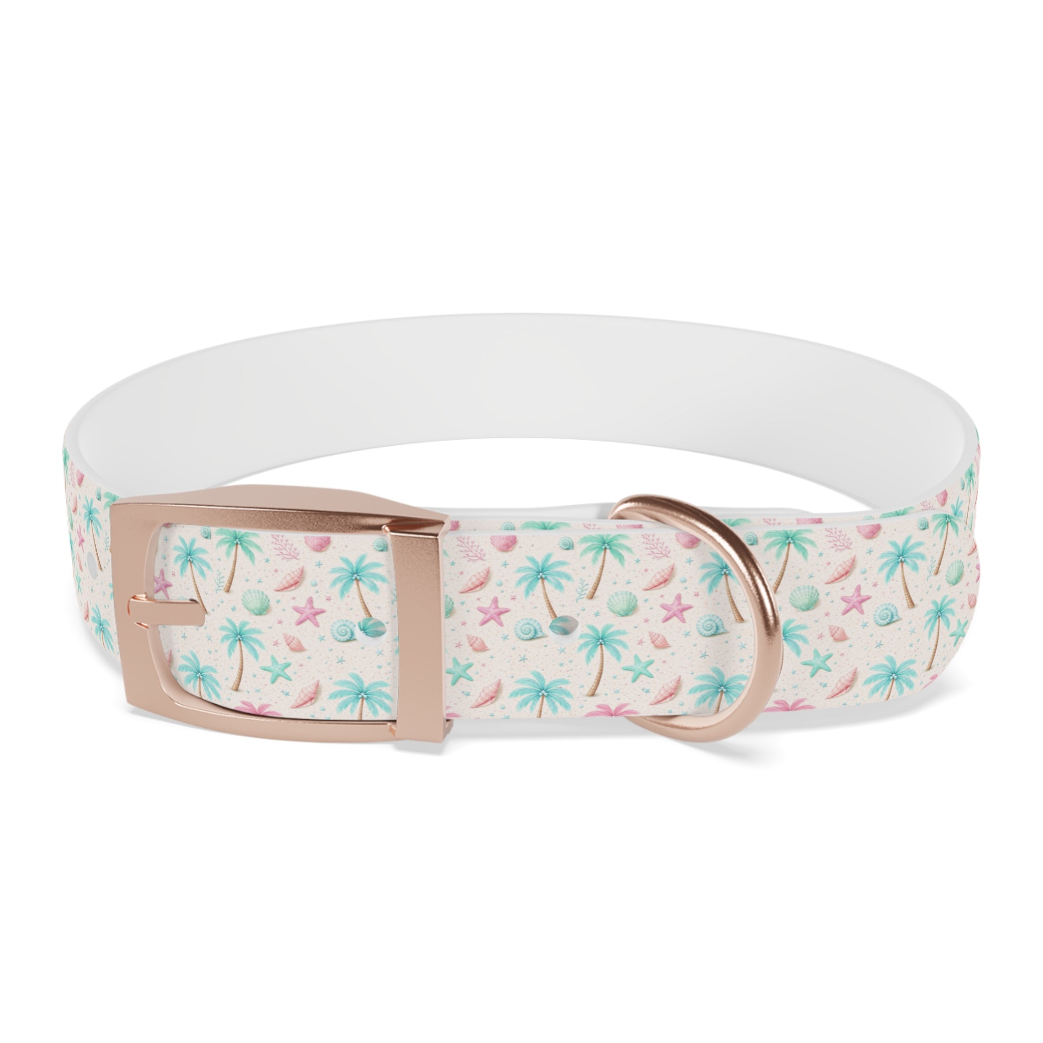 Tropical Palm Tree and Starfish Dog Collar | Pastel Beach Pattern