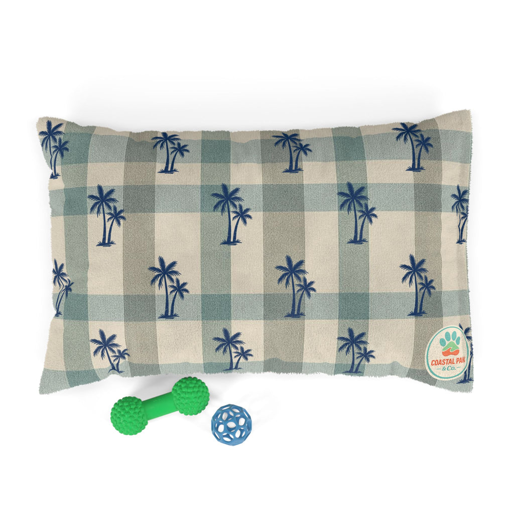 Palm Tree Plaid Pet Bed | Coastal Beach Pattern Cushion