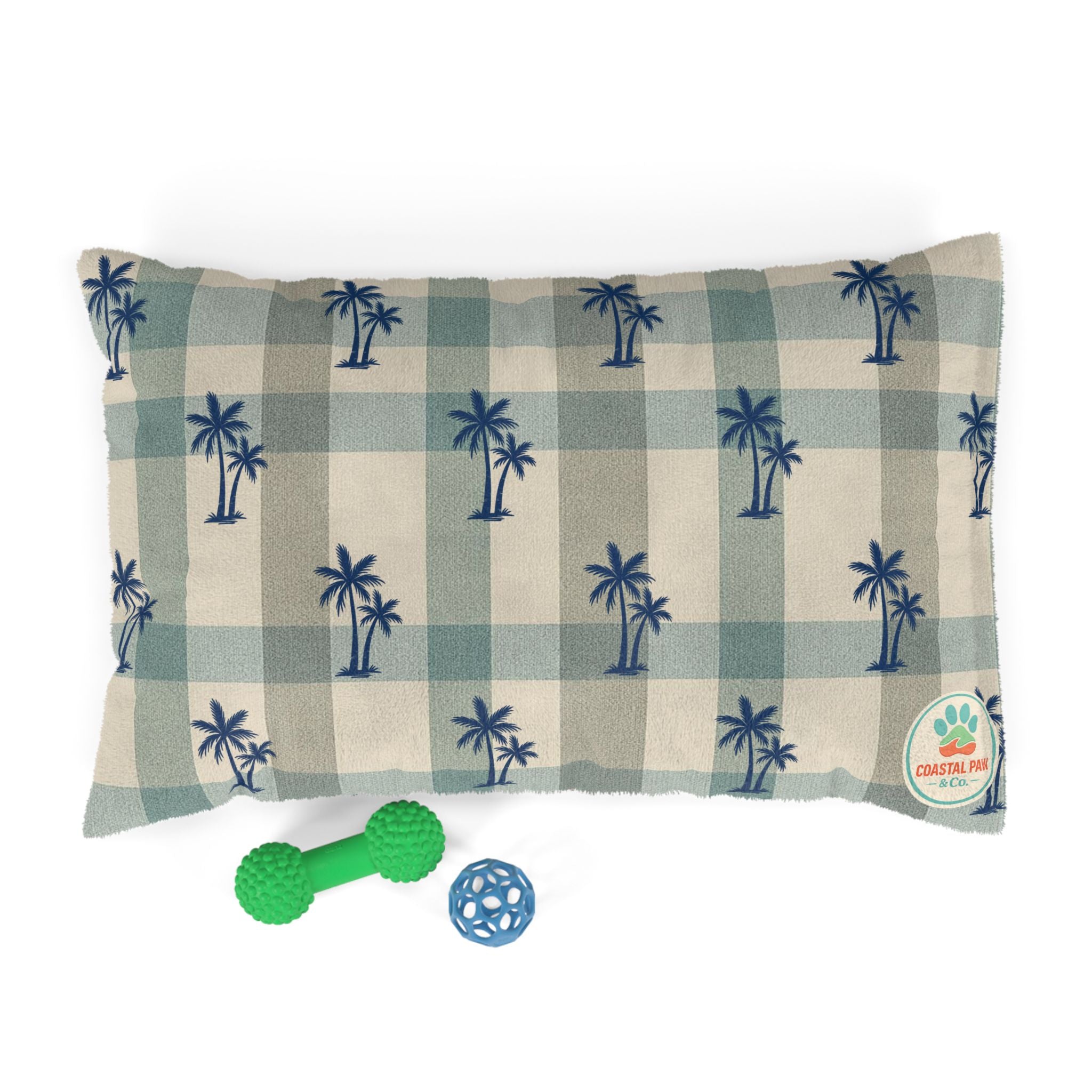 Palm Tree Plaid Pet Bed | Coastal Beach Pattern Cushion
