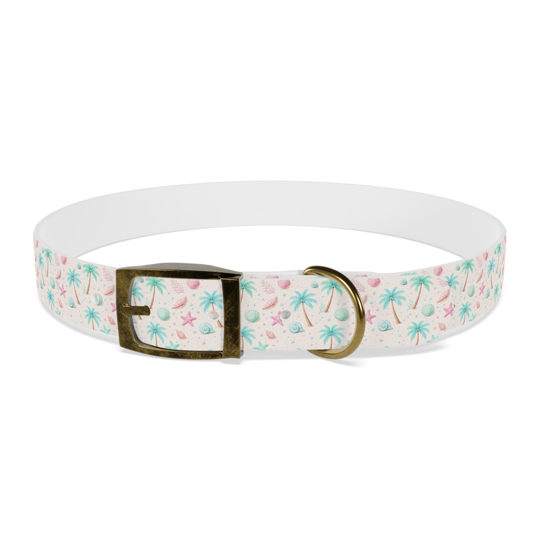 Tropical Palm Tree and Starfish Dog Collar | Pastel Beach Pattern