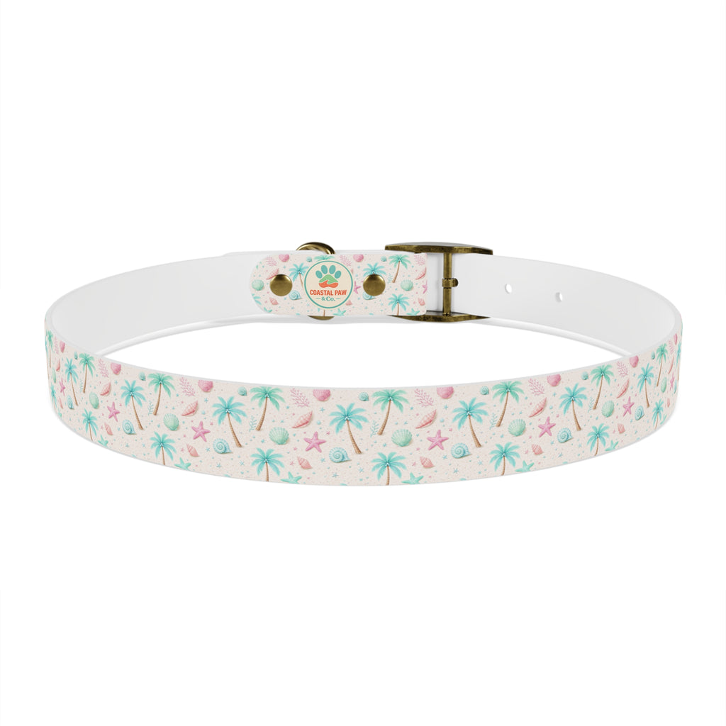 Tropical Palm Tree and Starfish Dog Collar | Pastel Beach Pattern