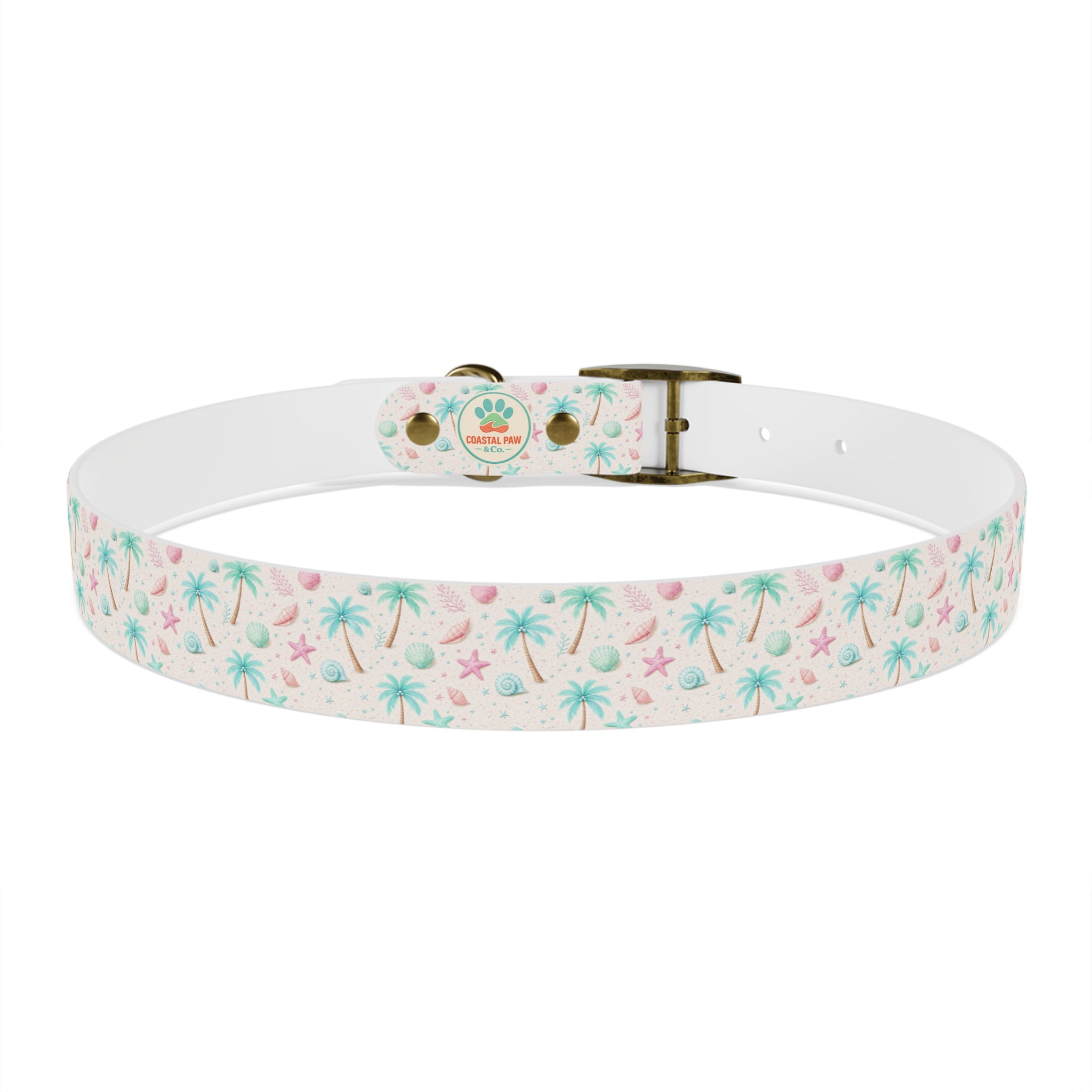 Tropical Palm Tree and Starfish Dog Collar | Pastel Beach Pattern