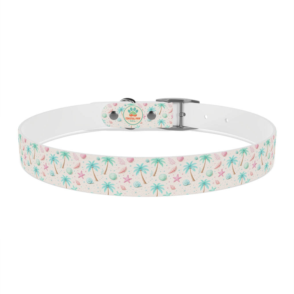 Tropical Palm Tree and Starfish Dog Collar | Pastel Beach Pattern