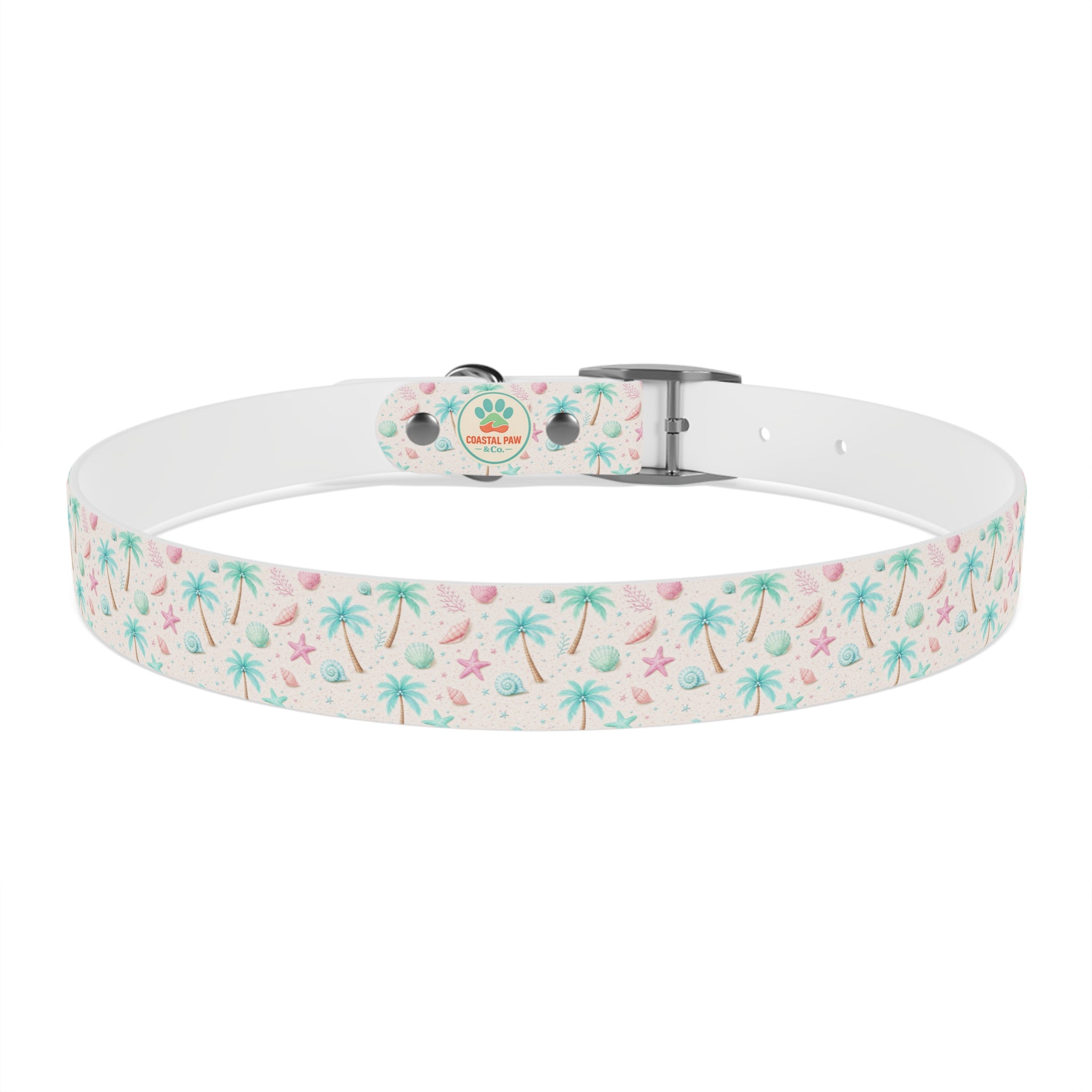 Tropical Palm Tree and Starfish Dog Collar | Pastel Beach Pattern