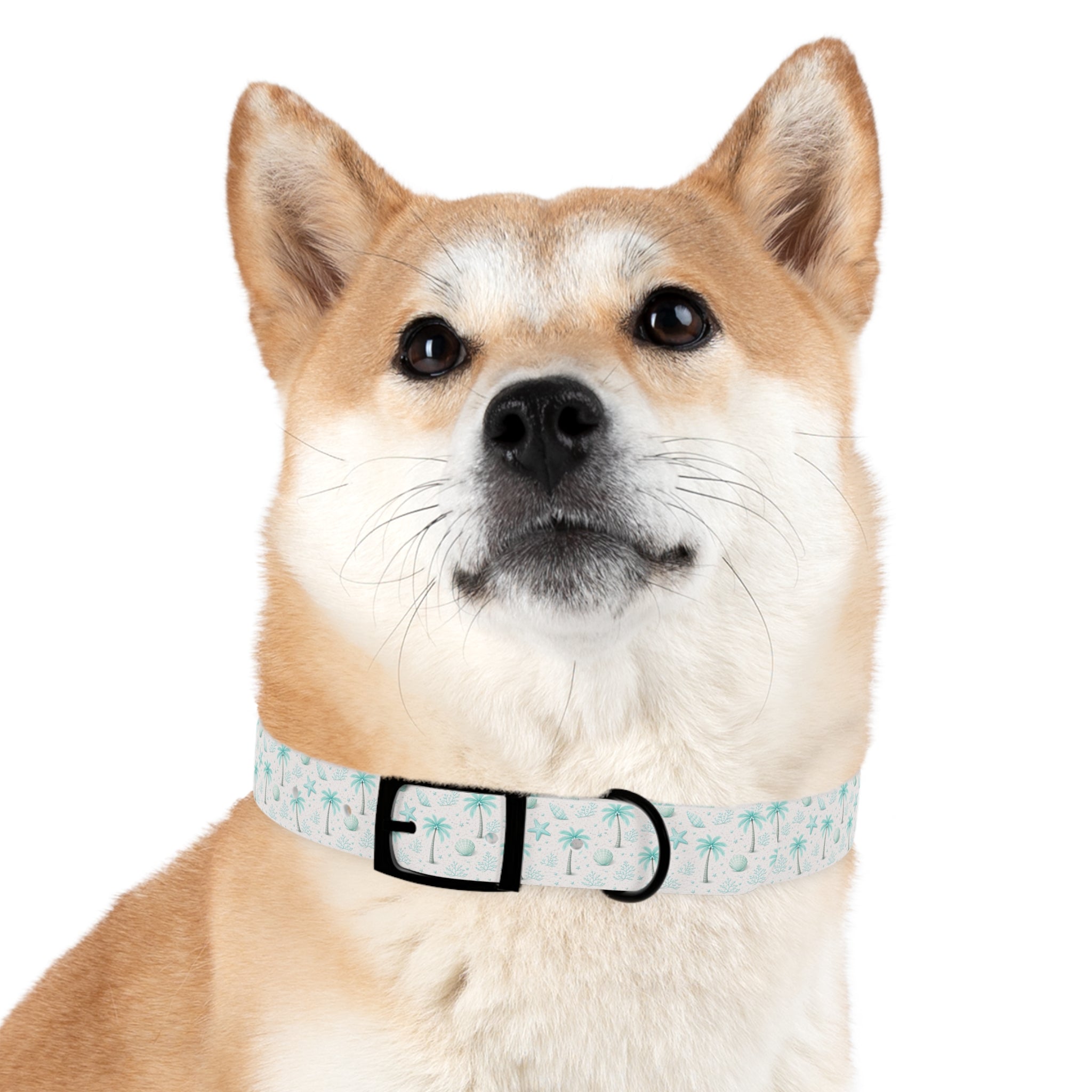 Aqua Palm Trees Dog Collar | Tropical Beach Pattern