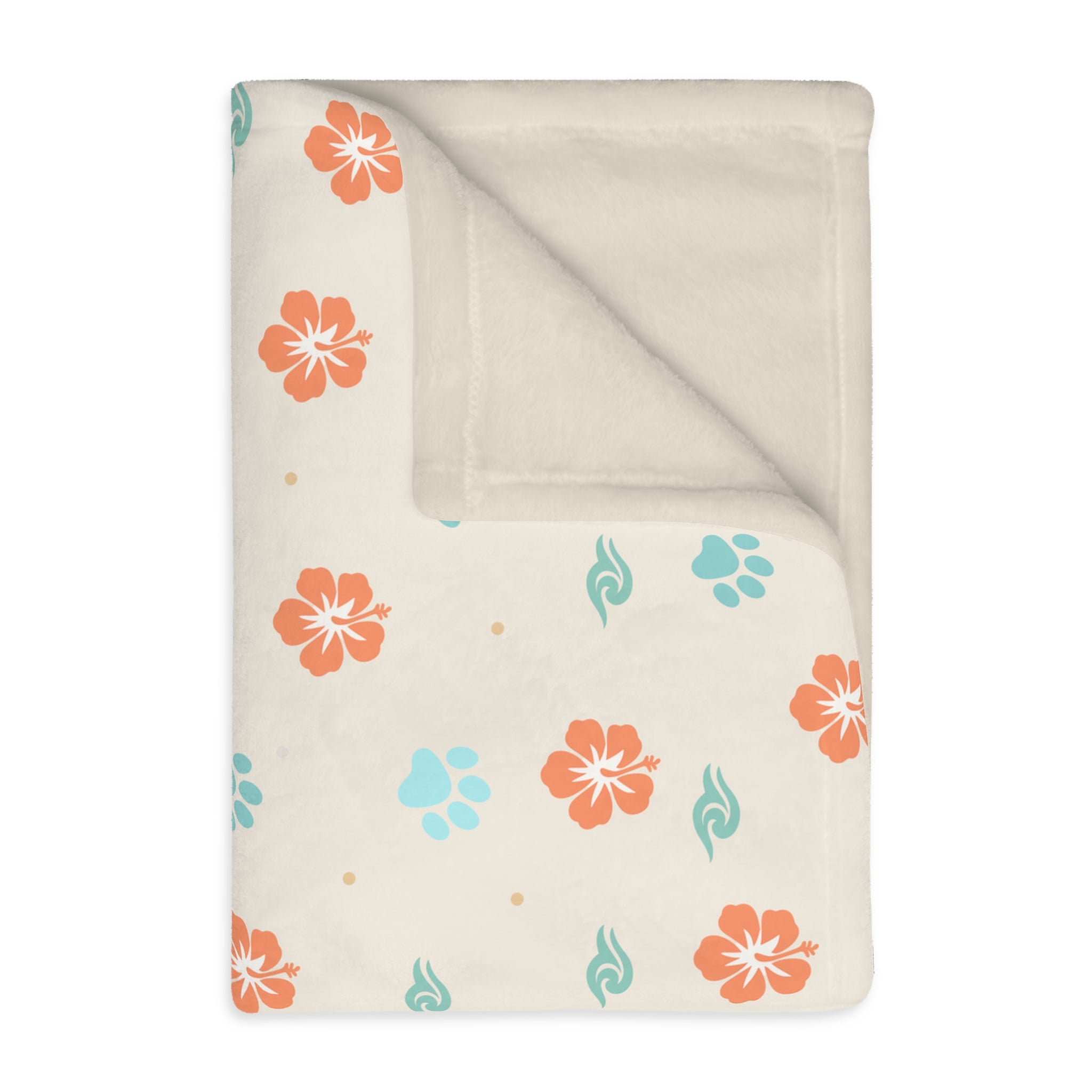 Floral Paw Print Blanket Velveteen Microfiber Blanket | Two-Sided Print