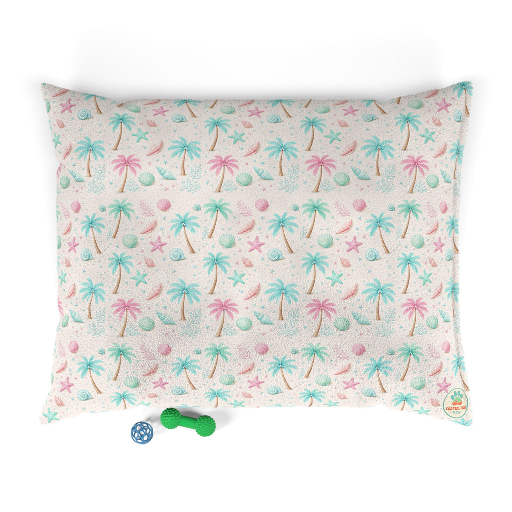 Pastel Palm Trees Pet Bed | Tropical Seashell Pattern