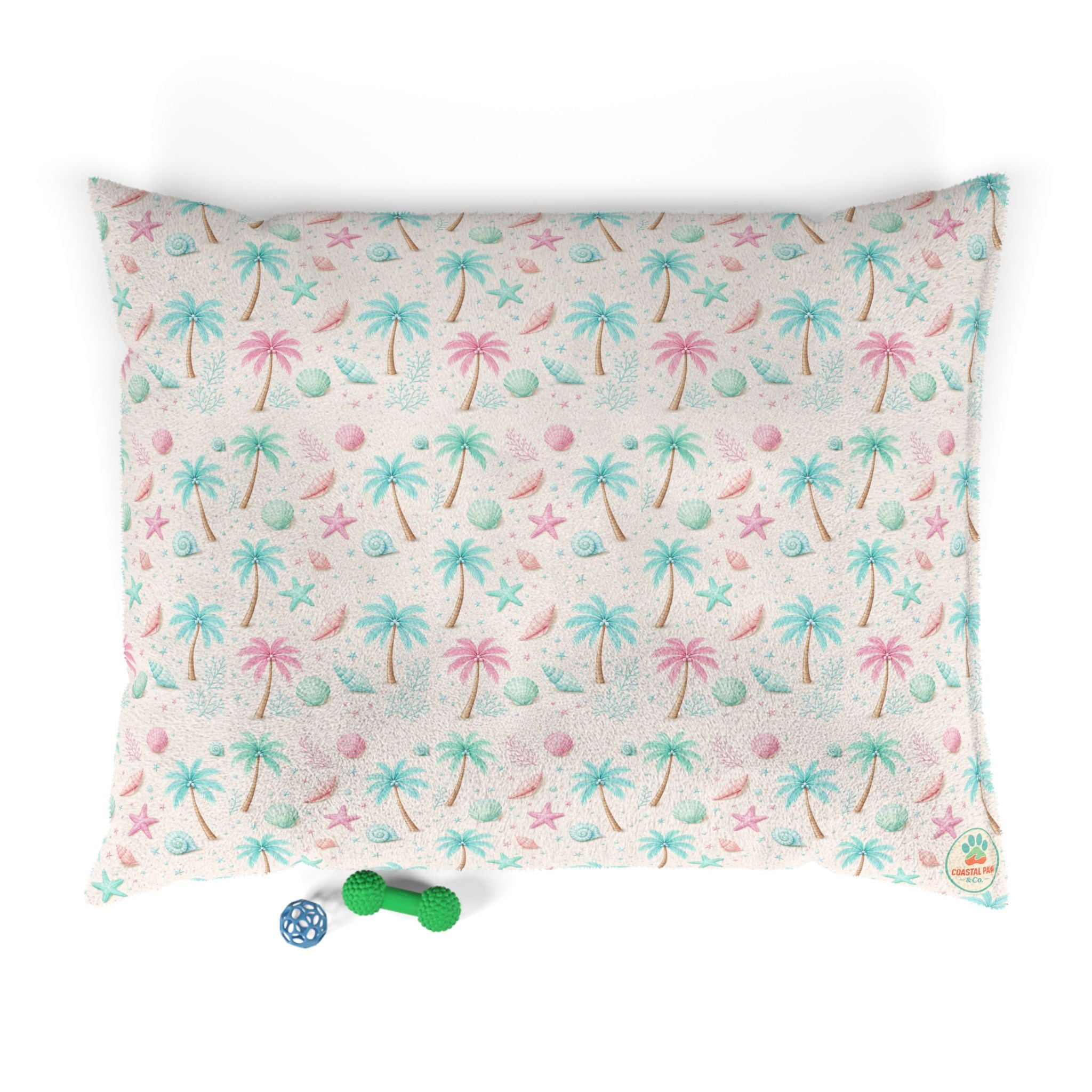 Pastel Palm Trees Pet Bed | Tropical Seashell Pattern