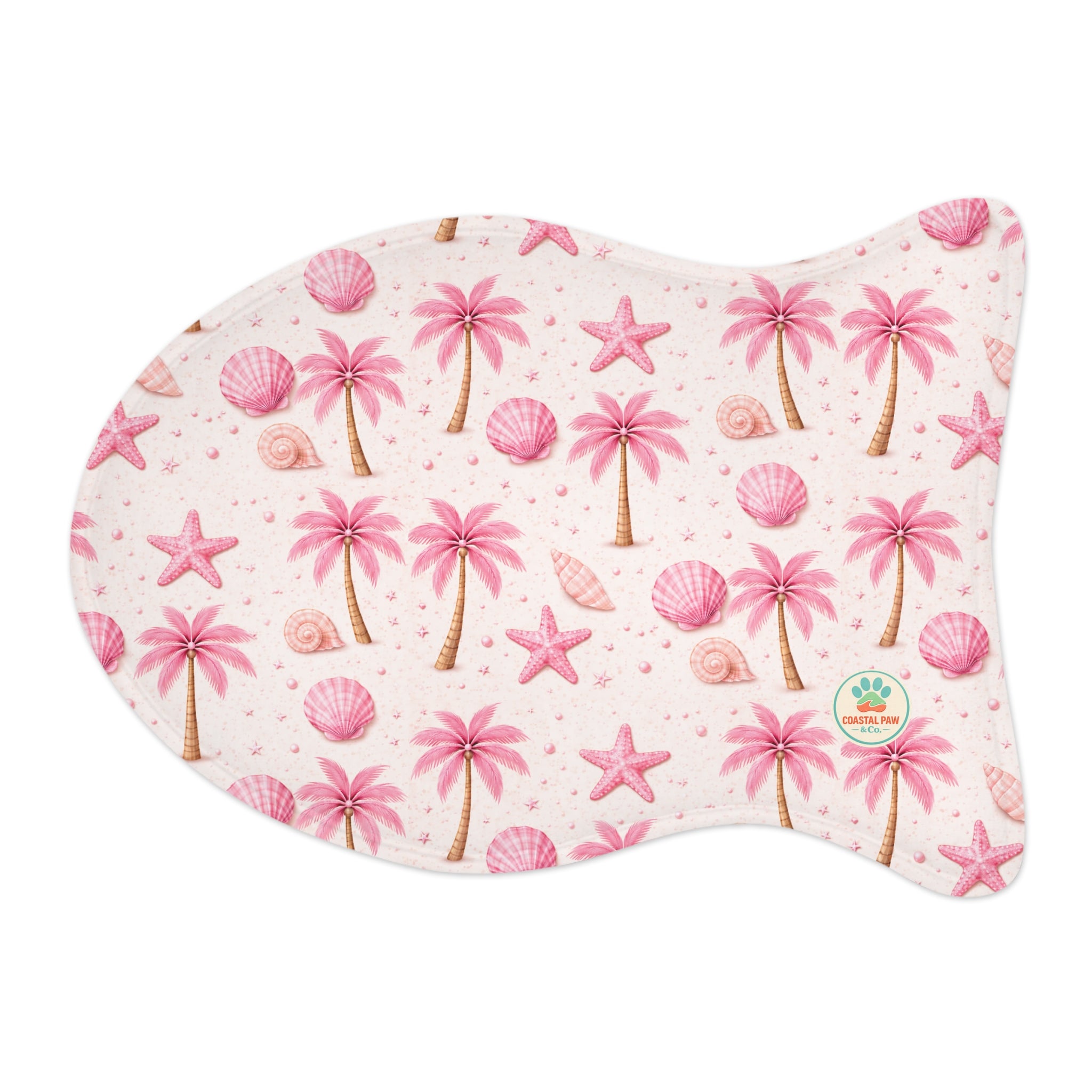 Pink Palm Trees Seashells Pet Feeding Mat | Spill proof Non-slip Placemat