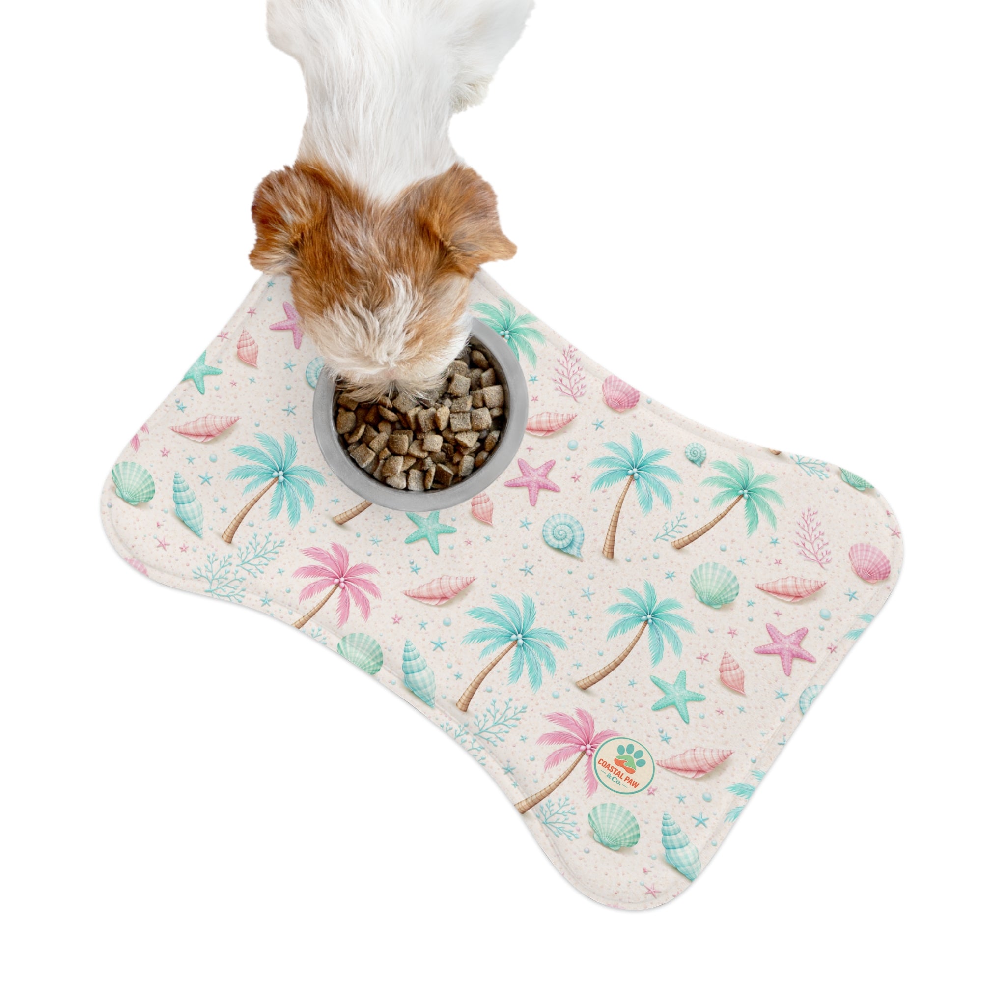 Tropical Palm Shells Pet Feeding Mat | Coastal Beach Pattern