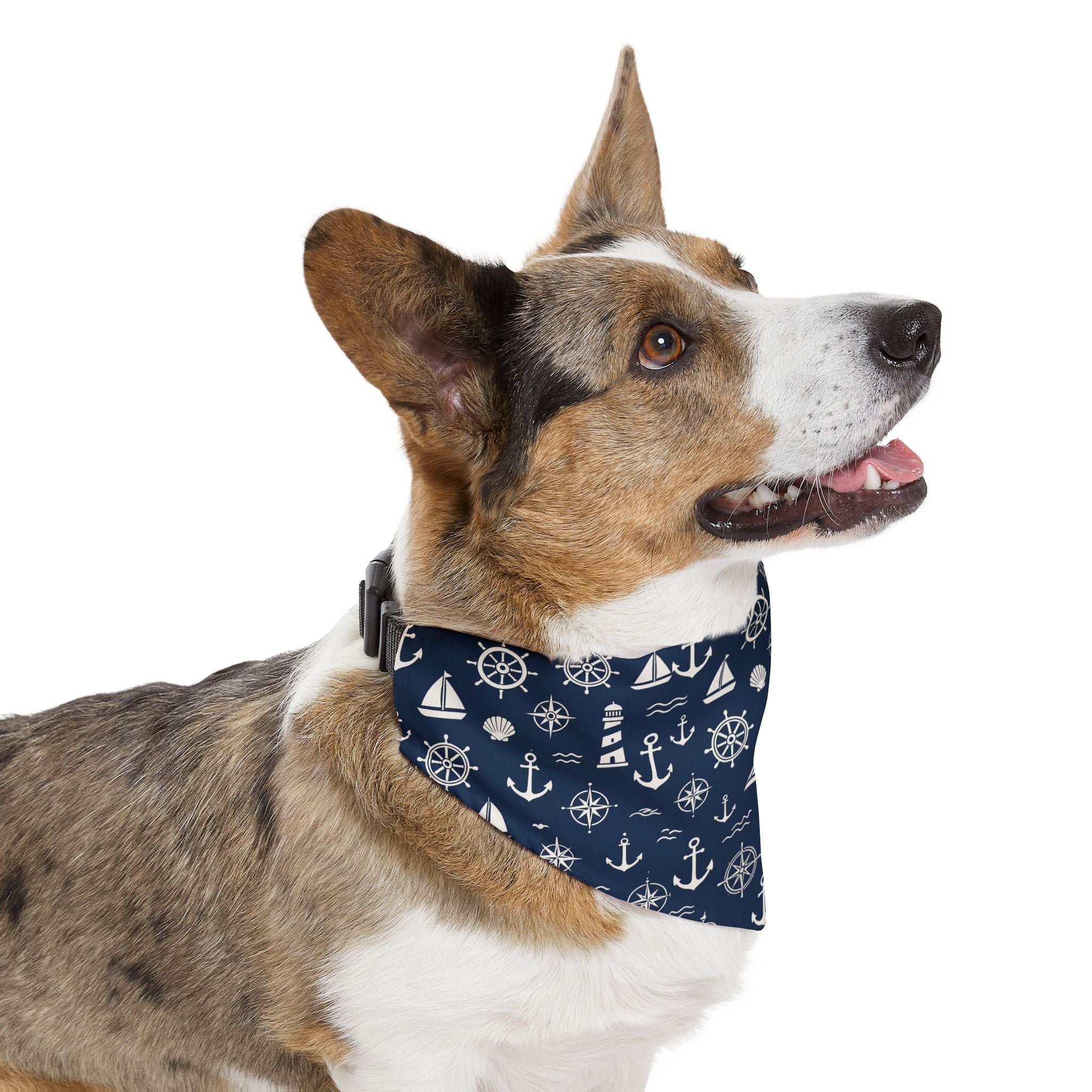 Nautical Anchors and Sailboats Pet Bandana Collar | Navy Maritime Pattern