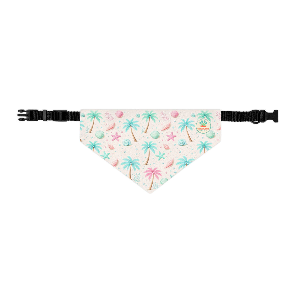 Pastel Palm Tree Seashells Pet Bandana Collar | Tropical Beach Print