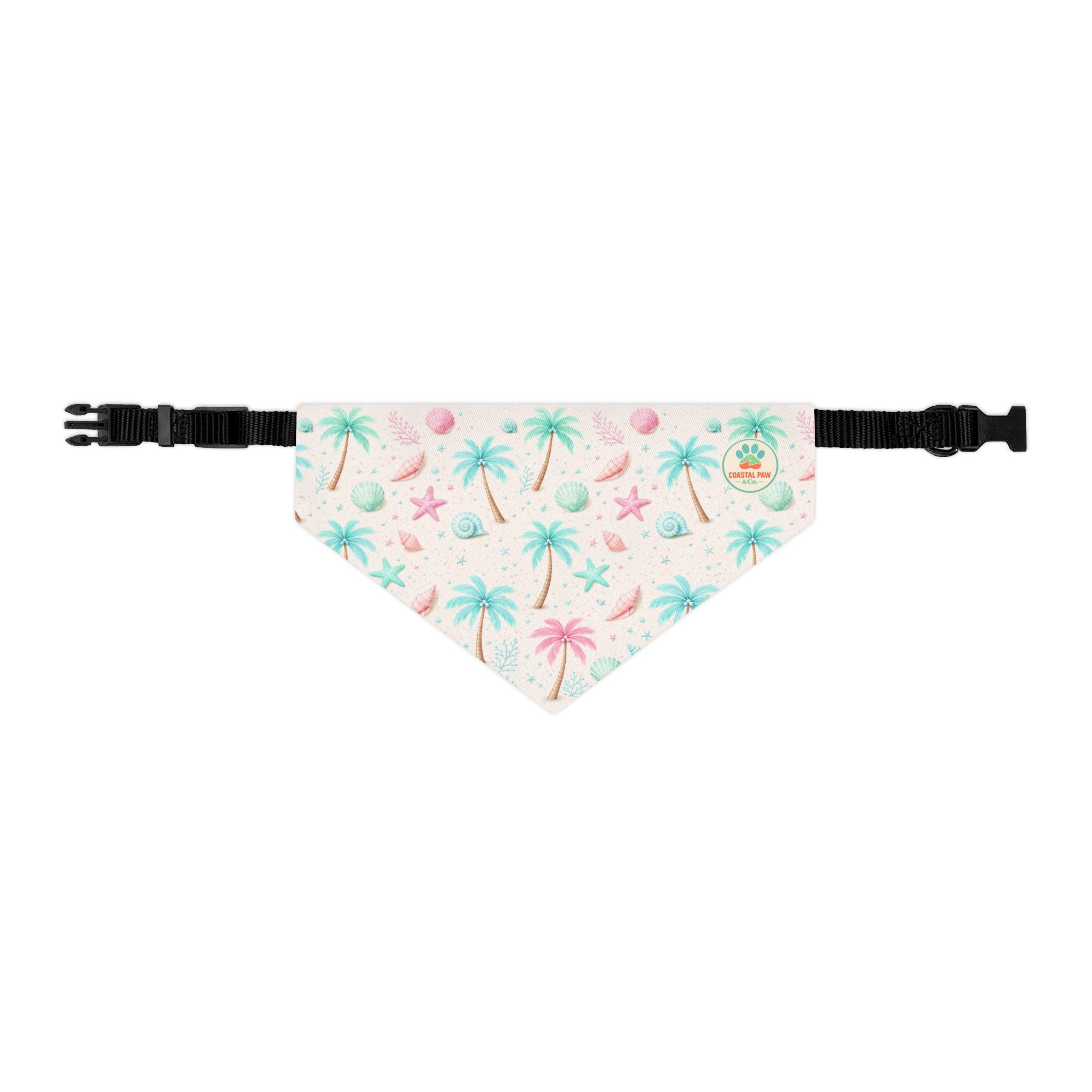 Pastel Palm Tree Seashells Pet Bandana Collar | Tropical Beach Print